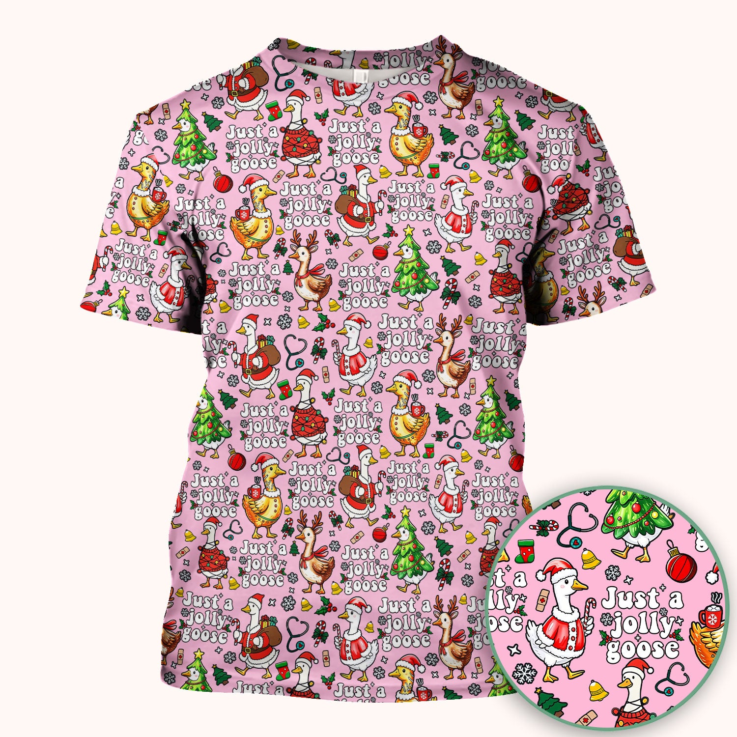 Christmas Goose Scrub Top for Nurse - Funny Jolly Holiday Medical Shirt for Women