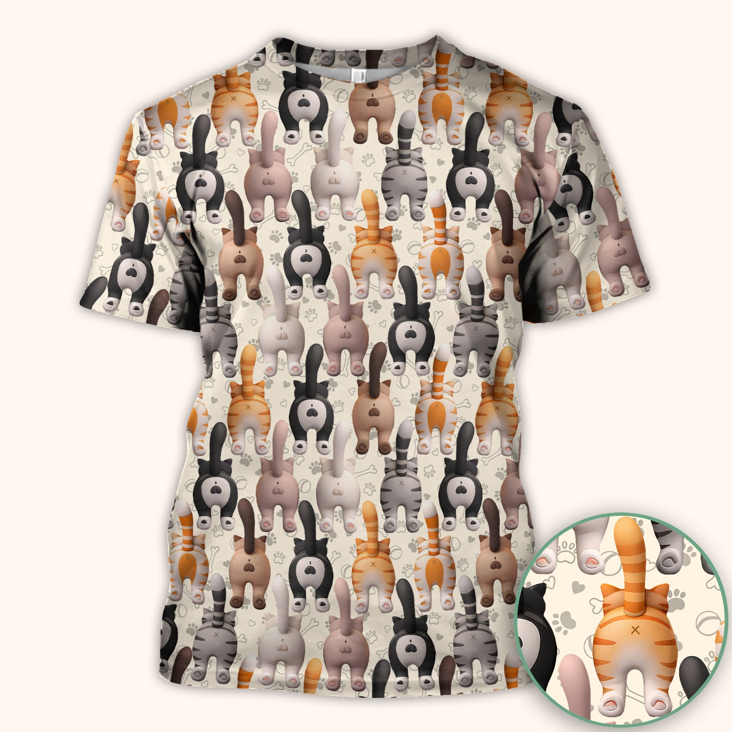 Funny Cat Butt Paw Print Pattern Scrub Top, Comfortable Scrubs for Nurses