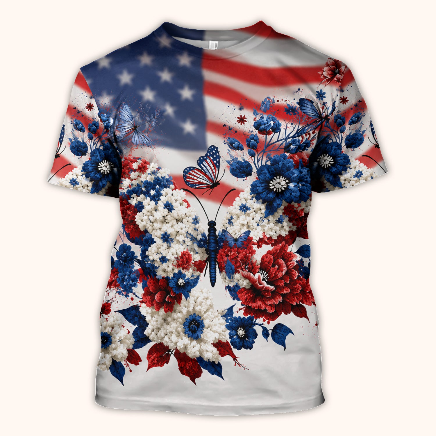 Patriotic Butterfly with Floral Print Scrub Top, Comfortable Scrubs for Nurses
