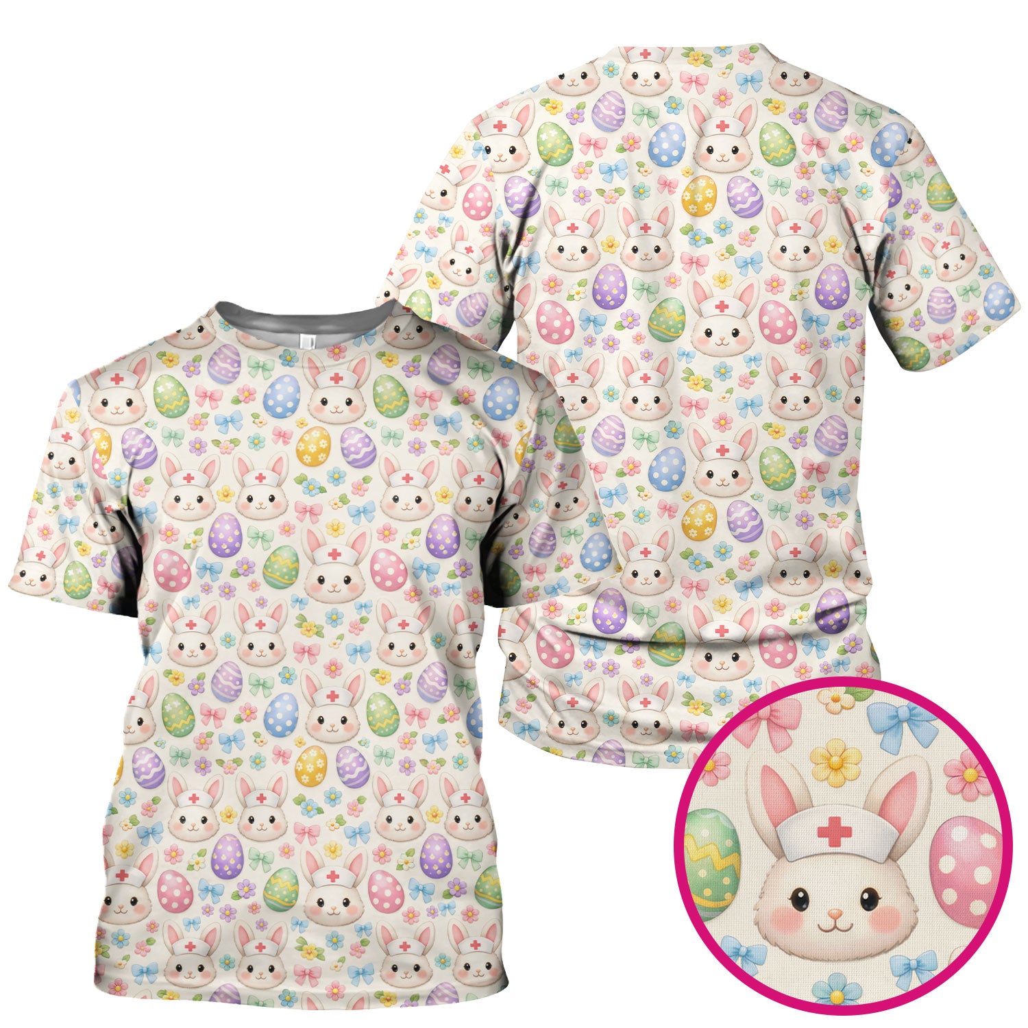 Cute Easter Nurse Bunny Egg Scrub Top, Breathable Fabrics Nursing Uniform