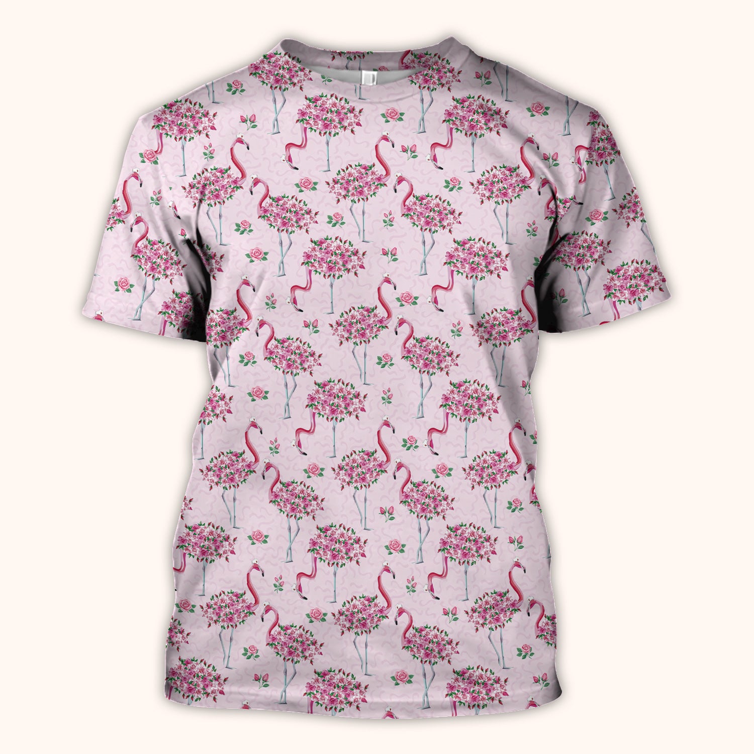 Pink Flamingo Floral Pattern Scrub Top, Comfortable Scrubs for Nurses