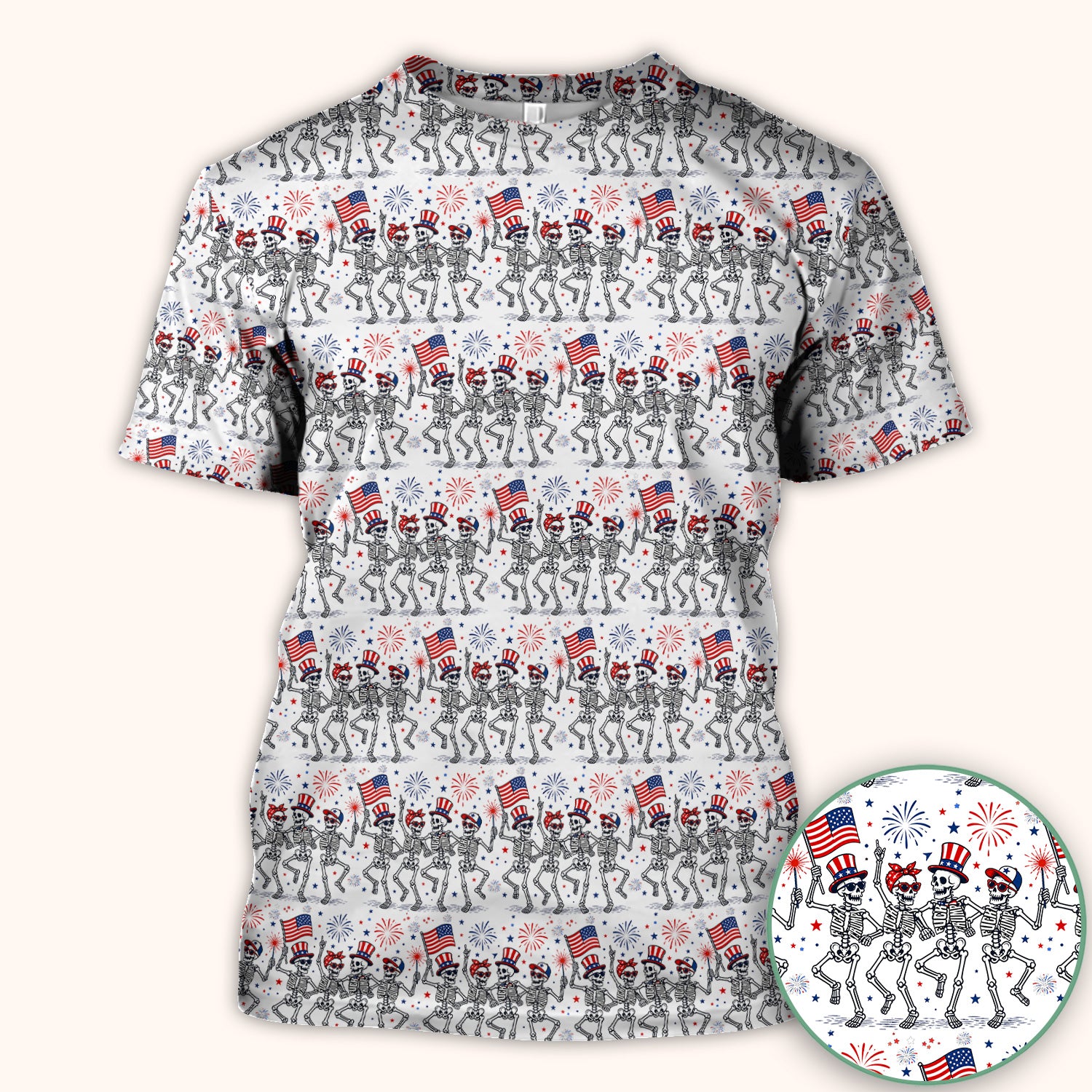 Funny Patriotic Skeleton Pattern, July 4 Medical Scrub Top, Comfortable Scrubs for Nurses