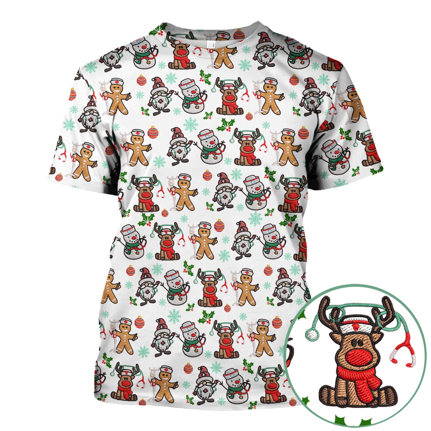 Christmas Gingerbread Scrubs for Women - Comfortable Scrubs for Nurses - Reindeer Santa Med Shirt - Breathable Fabrics Nursing Uniform