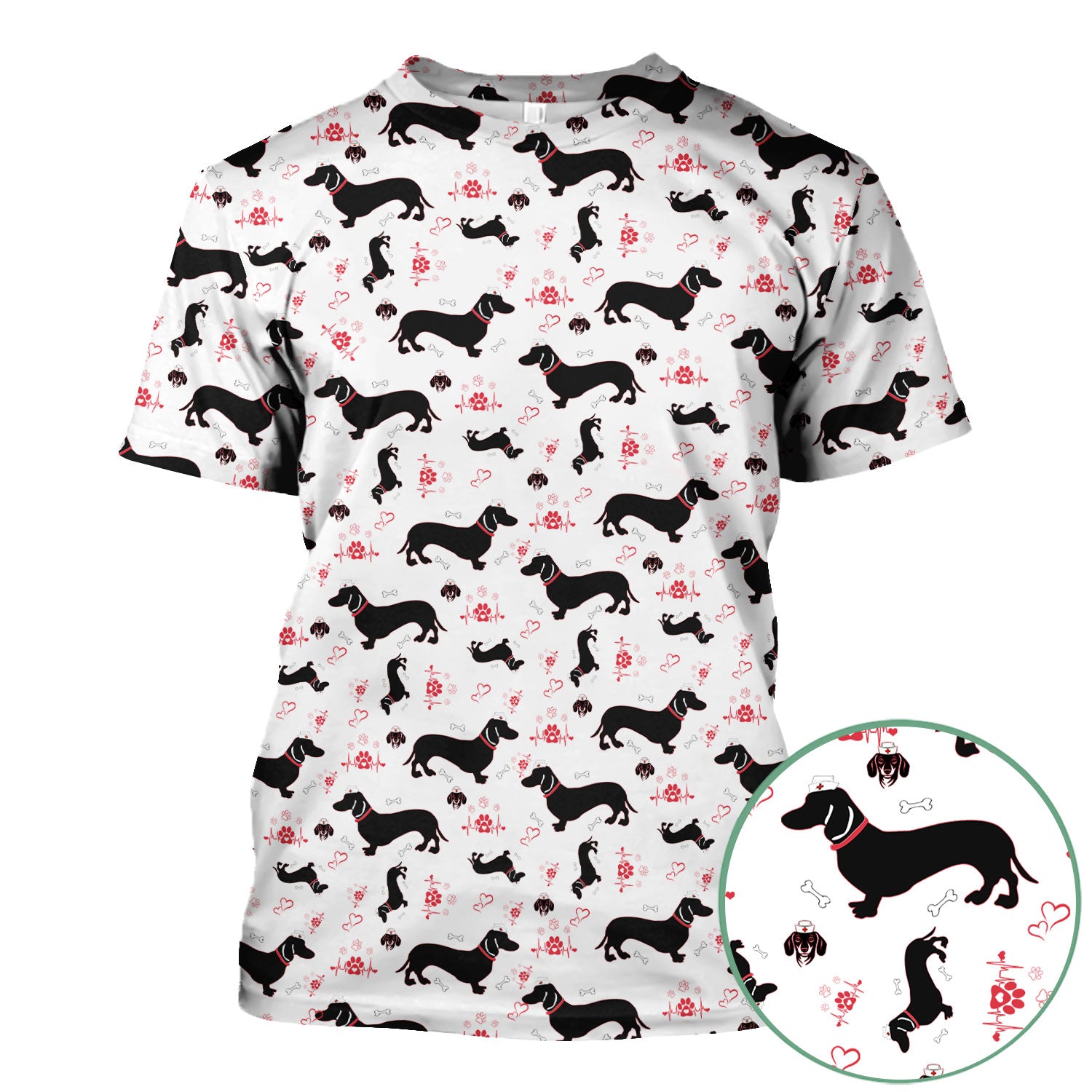 Dachshund Scrub Top - Cute Dog Print Scrubs for Women, Men Multi Color - Animal Scrub Shirt Gift for Nurse, CNA, RN, Doctor