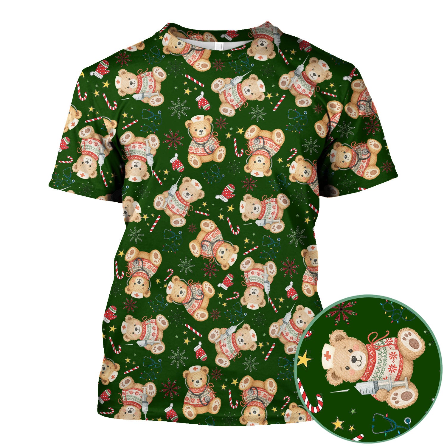 Holiday Teddy Bear Christmas Nurse Scrub - Cute Festive Medical Shirt for Women - Nursing Uniform Gift RN LPN CNA