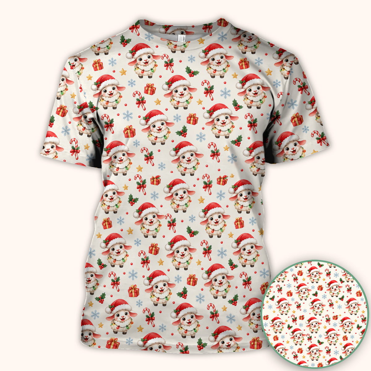 Christmas Lamb With Lights Scrub Top, Comfortable Scrubs for Nurses