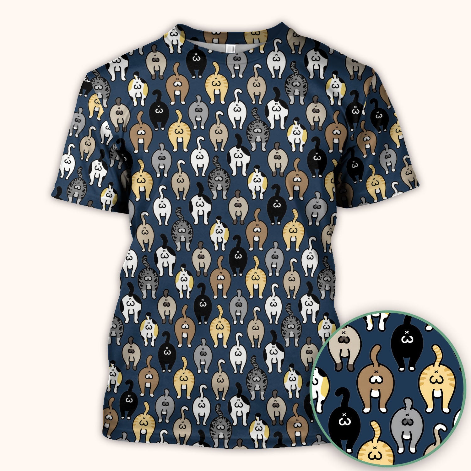 Cat Lover Nurse Scrub Top, Funny Cat Butt Pattern Medical Shirt, Breathable Fabrics Nursing Uniform