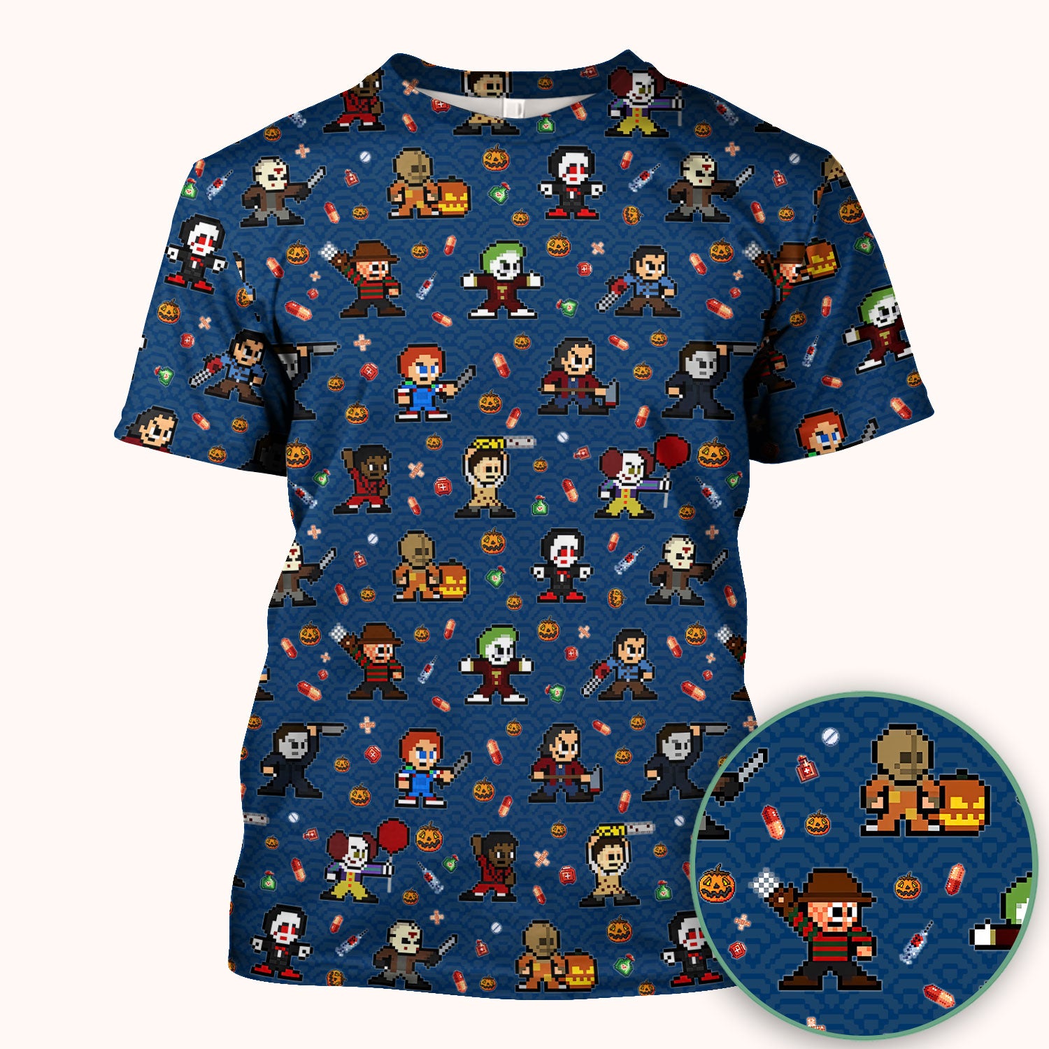 Halloween Horror Movie Scrub Top - Scary Character Med Uniform - Comfortable Scrubs for Nurses - Spooky Gift for Her