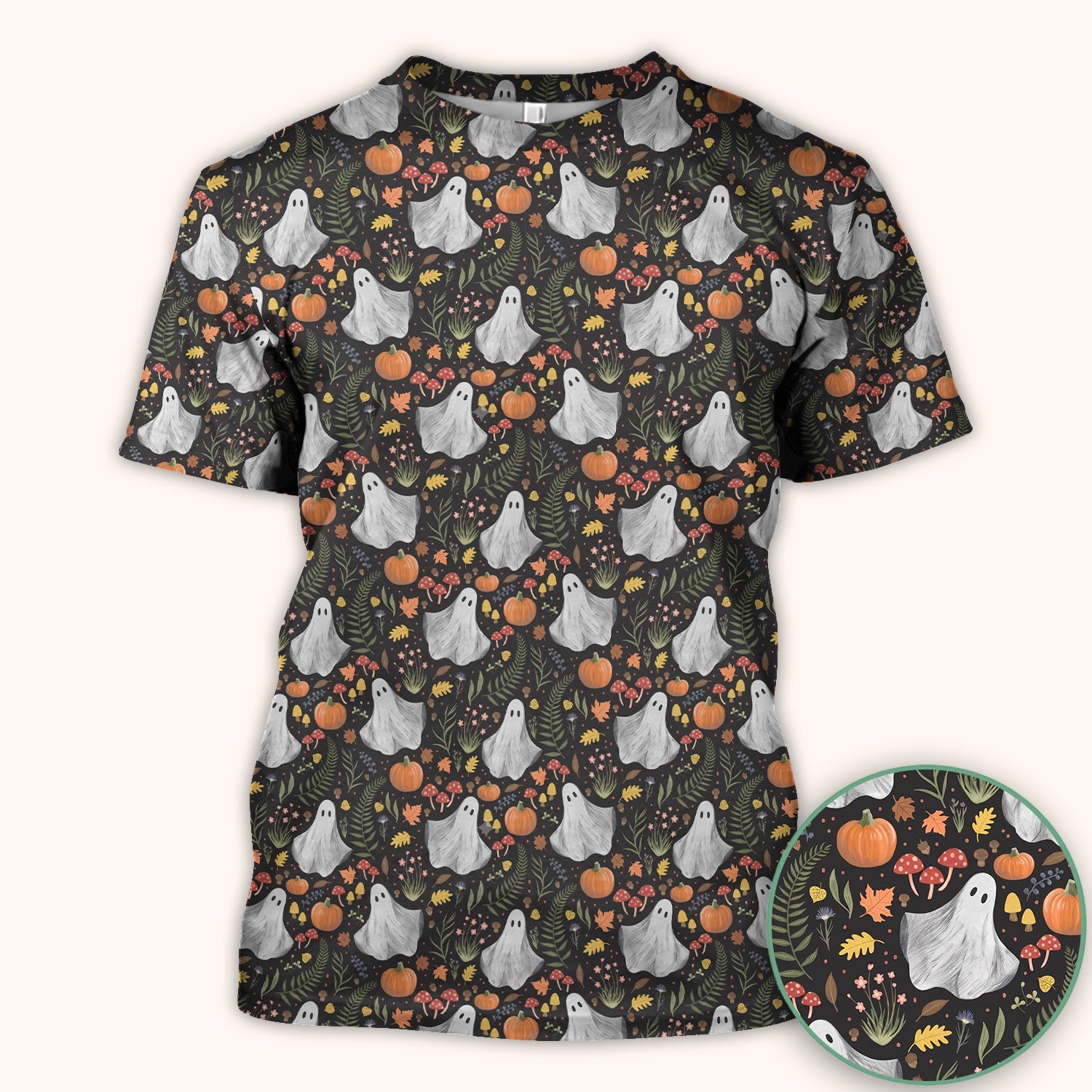 Pumpkin Woodland Pattern Scrub Top, Comfortable Scrubs for Nurses