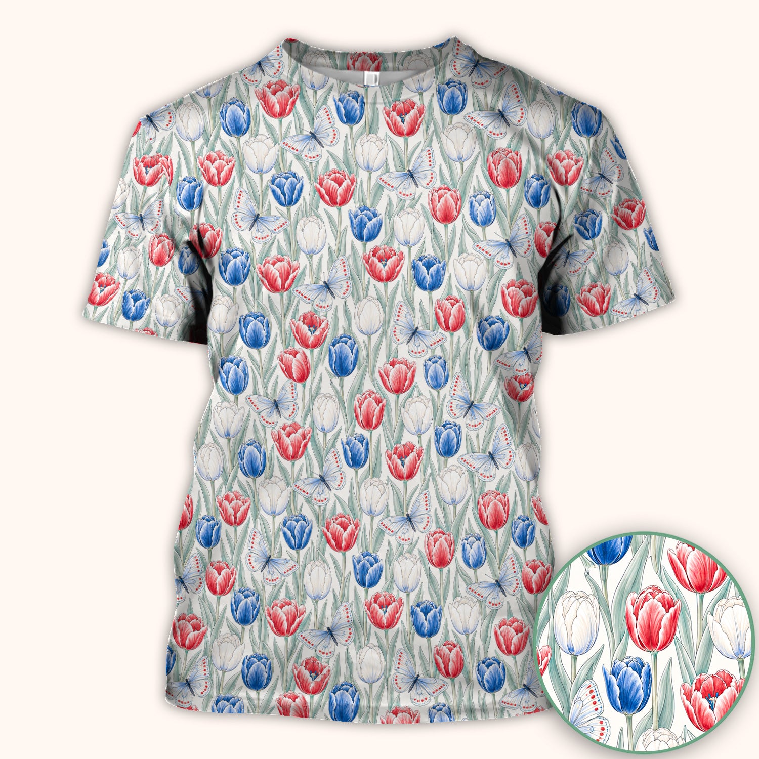 Patriotic Tulip Butterfly Nurse for RN, CNA, Healthcare Workers Scrub Top, Comfortable Scrubs for Nurses