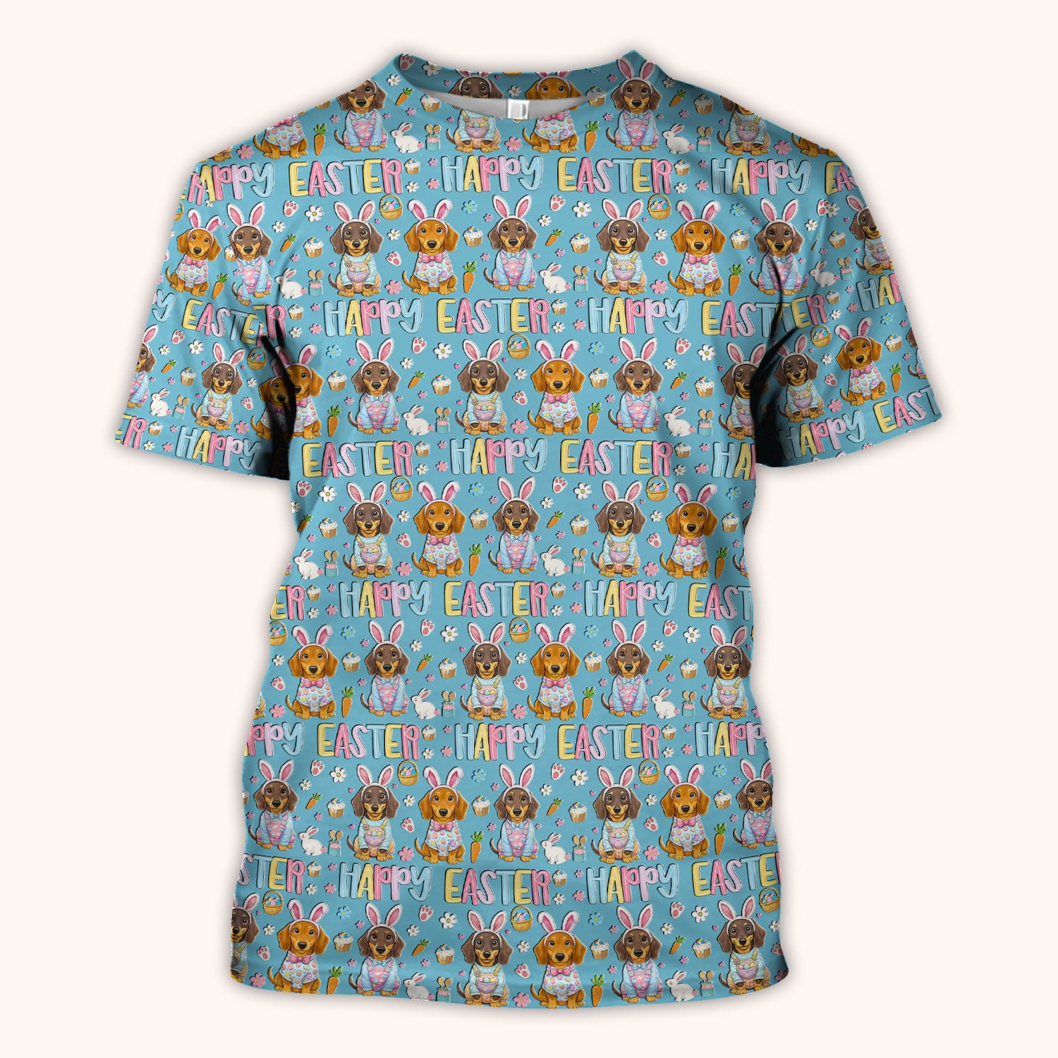 Happy Easter Dachshund Bunny Print Scrub Top, Comfortable Scrubs for Nurses