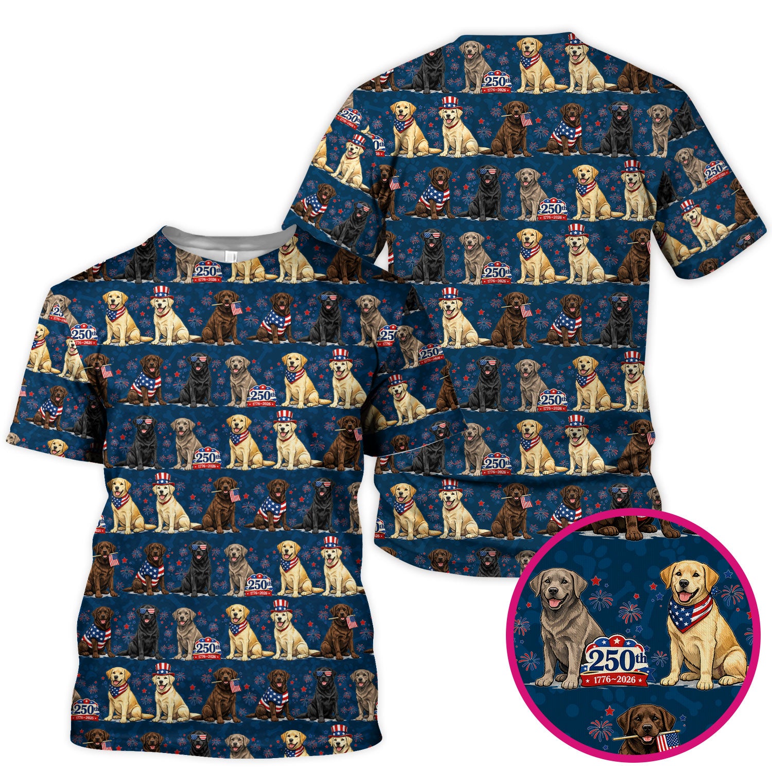 4th of July Labrador Dog Patriotic Print Scrub Top, USA Flag Nursing Uniform for Women
