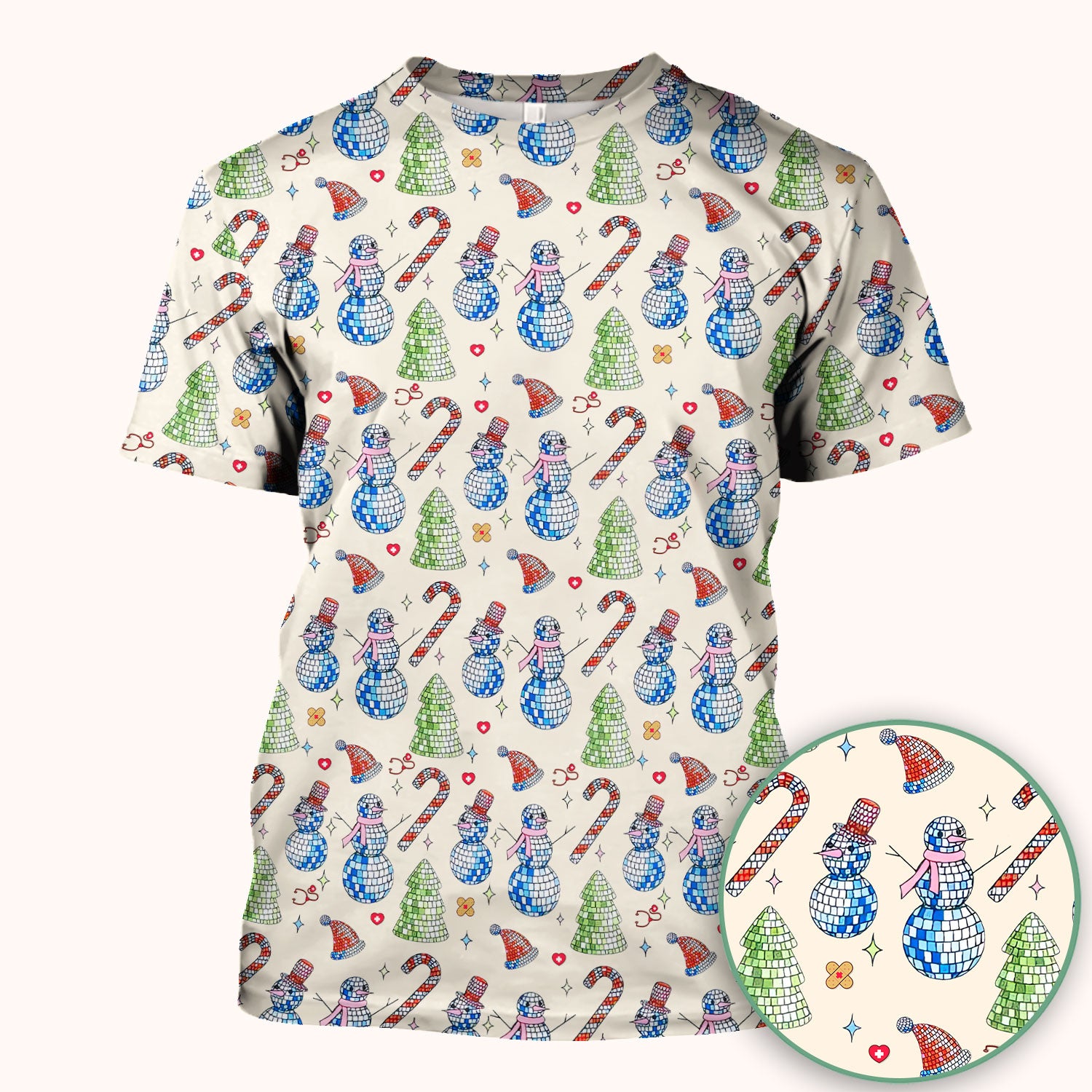 Funny Snowman Scrub Top for Women - Breathable Fabrics Med Uniform - Comfortable Scrubs for Nurses - Christmas Gift for LPN CNA RN