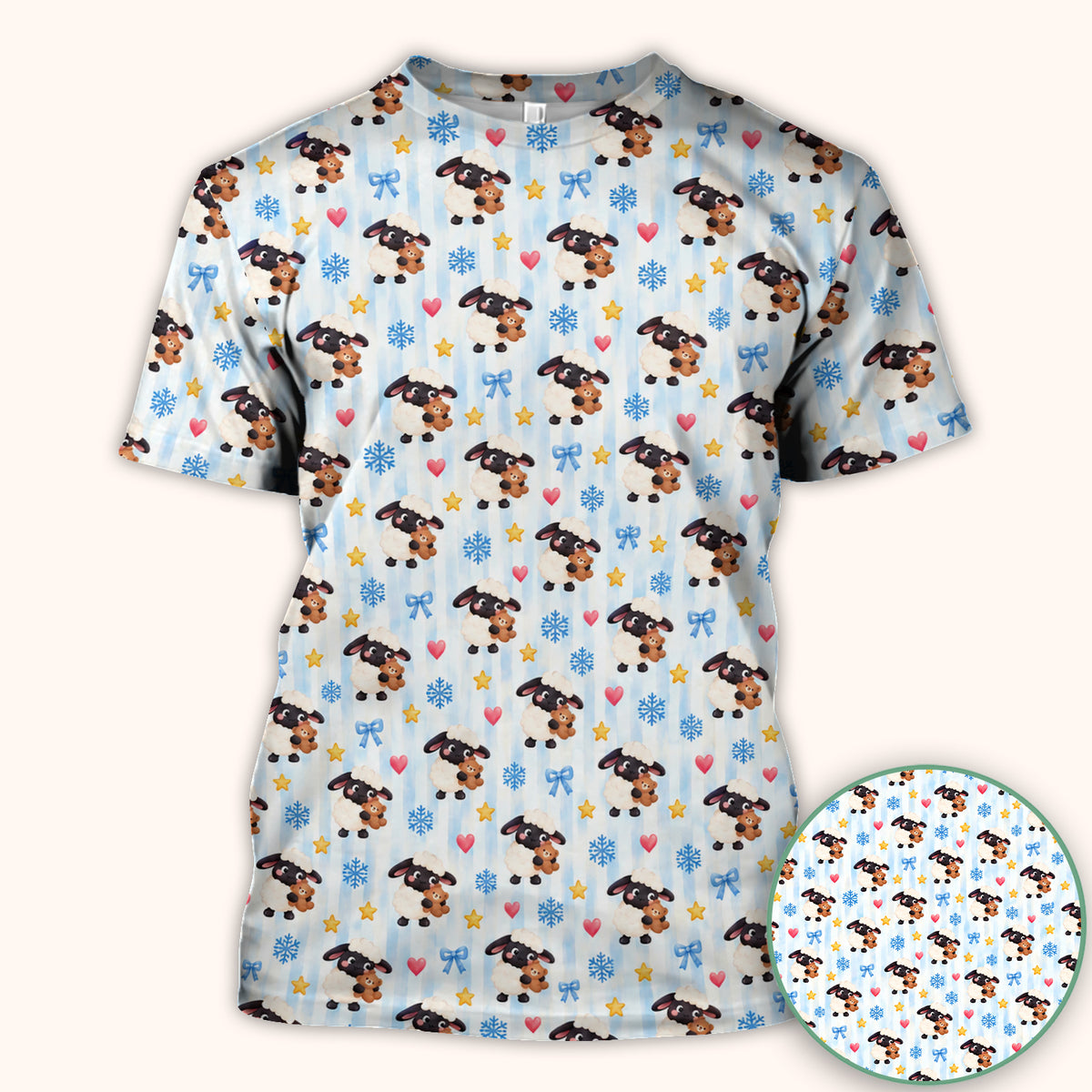 Cute Winter Lambs Holding Teddy Bears Scrub Top, Comfortable Scrubs for Nurses