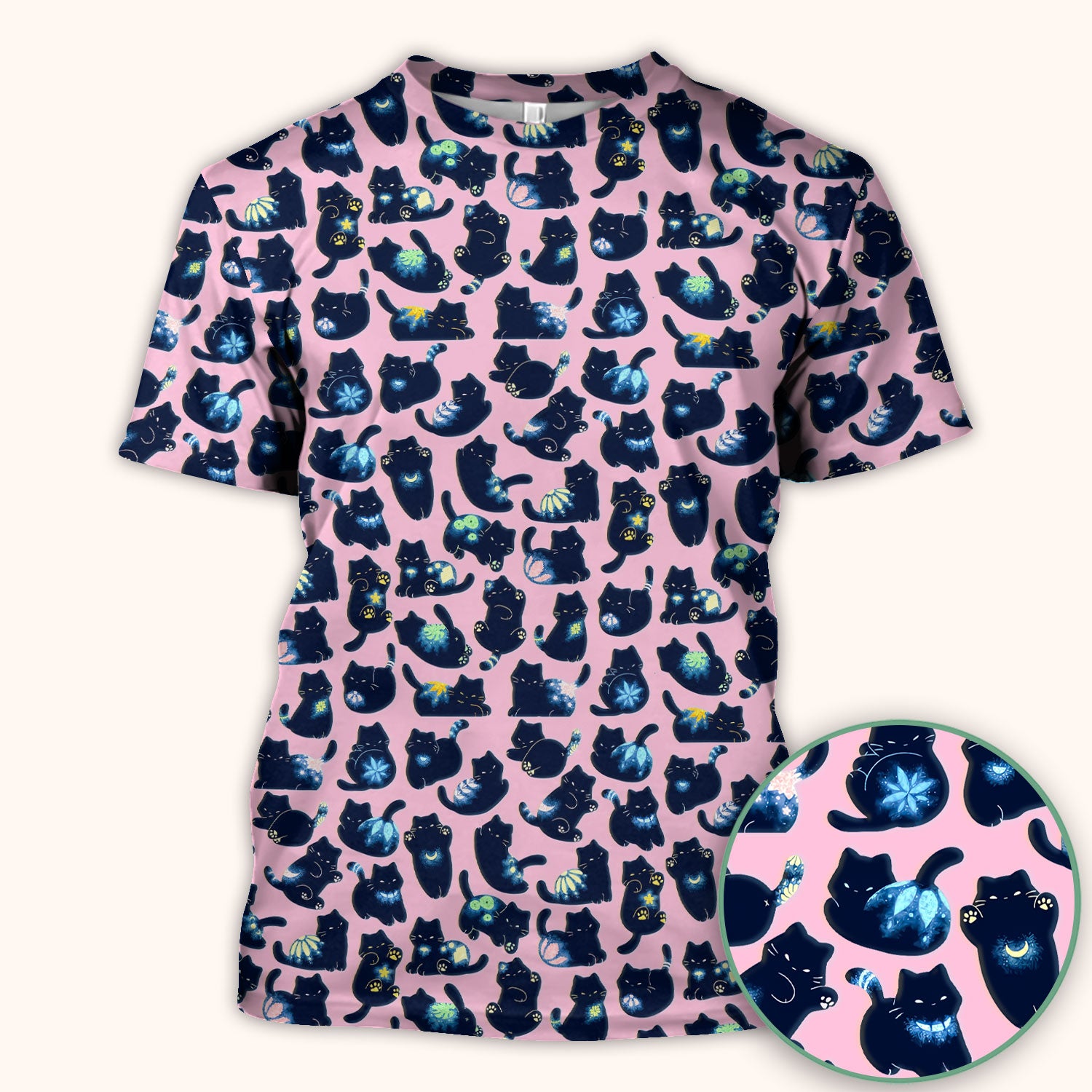 Midnight Cat Scrub Top, Black Cat Pattern Nurse Shirt, Breathable Fabrics Nursing Uniform