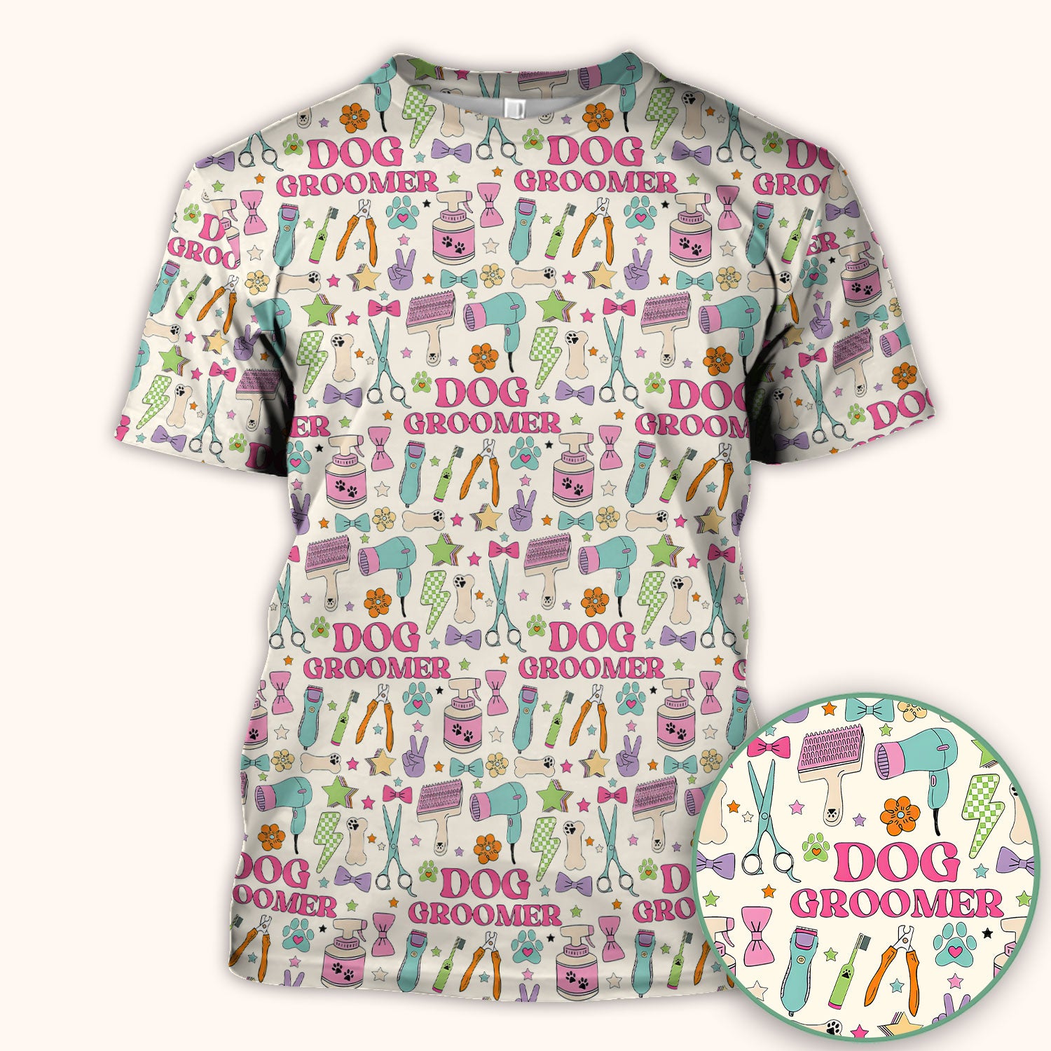 Dog Groomer Tools Pattern Nursing Scrub Top, Comfortable Scrubs for Nurses
