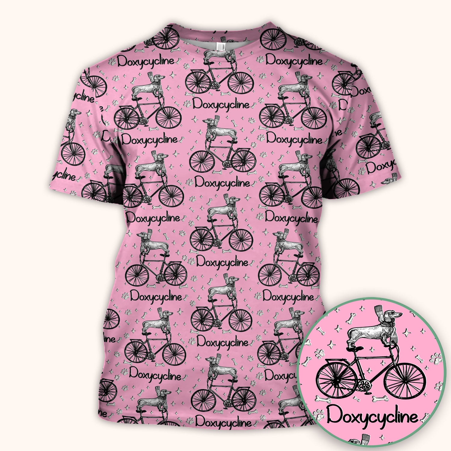 Funny Doxycycline Dog Bicycle Print Scrub Top, Comfortable Scrubs for Nurses