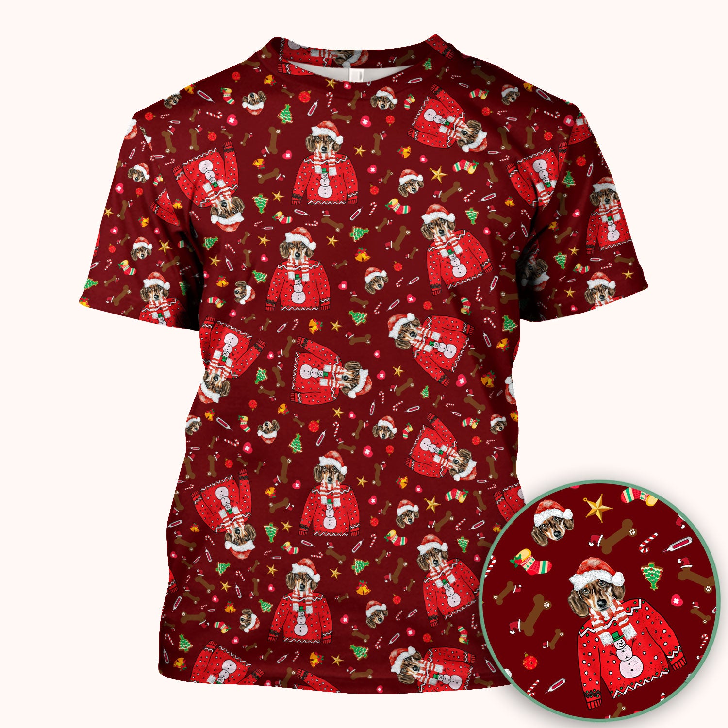 Funny Dog Christmas Scrub Top – Cute Puppy in Santa Outfit Pattern – Festive Holiday Medical Uniform For Nurses And Pet Lovers