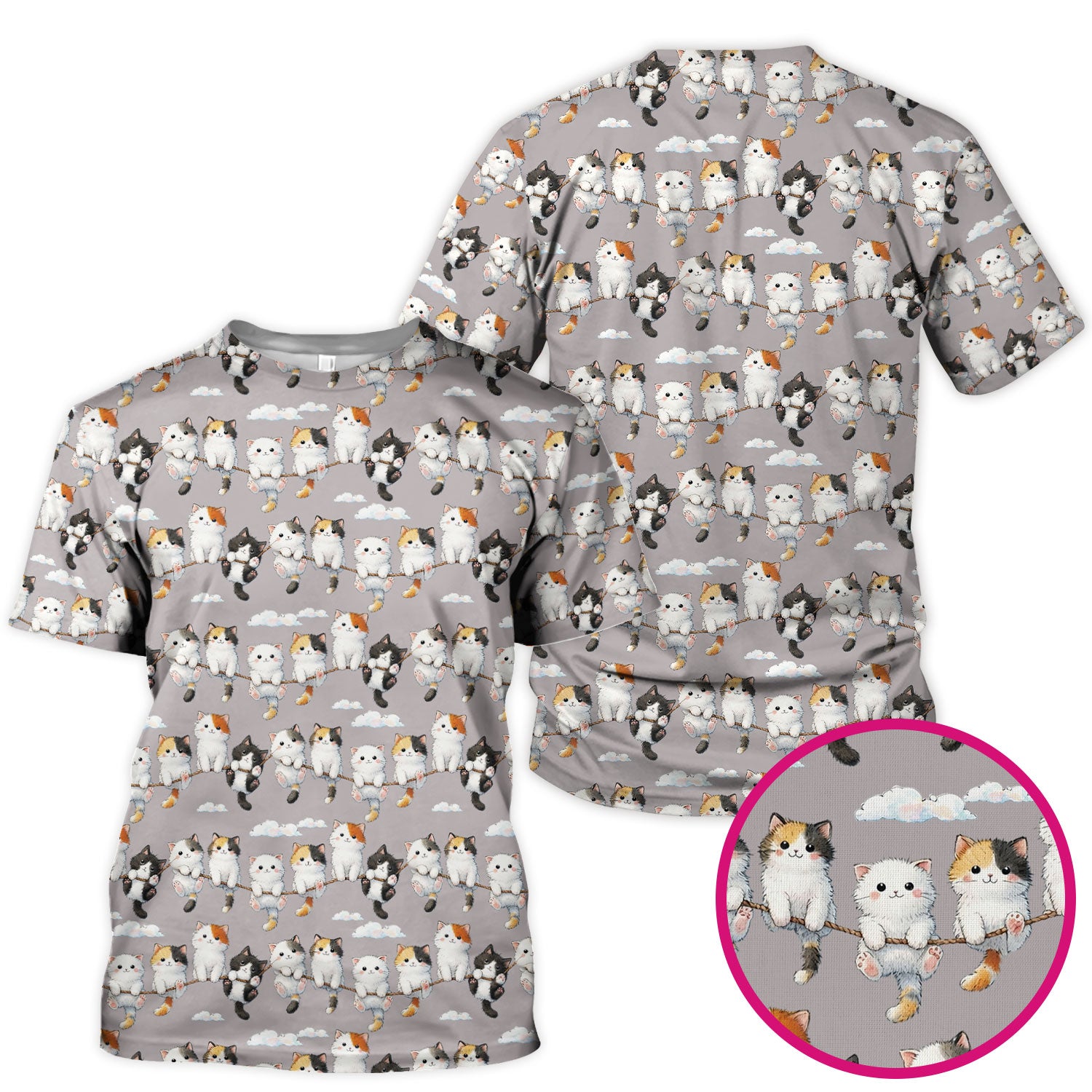 Cute Cats Sitting on Rope Pattern Scrubs Top, Comfortable Scrubs for Nurses
