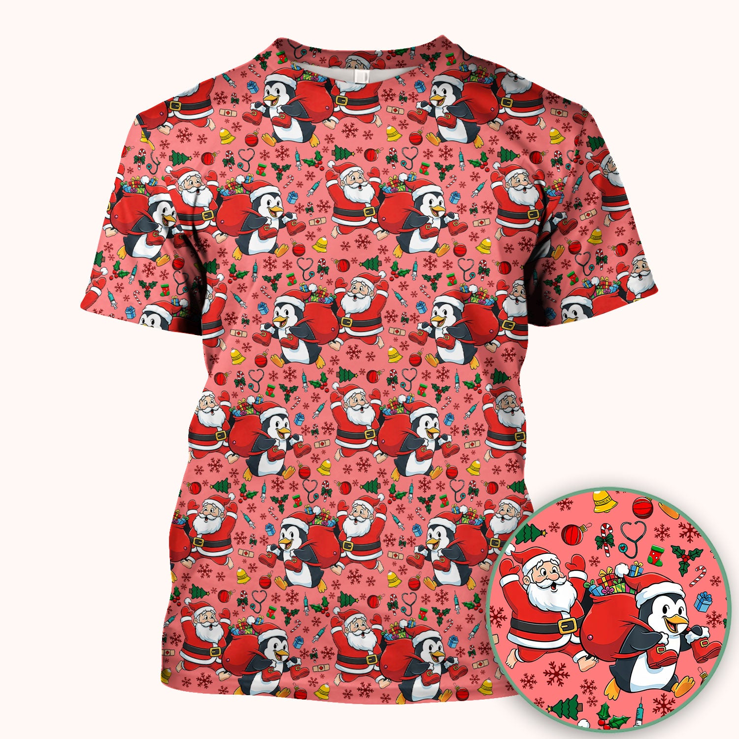 Funny Penguin Christmas Scrub Top - Santa Holiday Nurse Uniform for Women - Medical Gift for RN CNA LPN