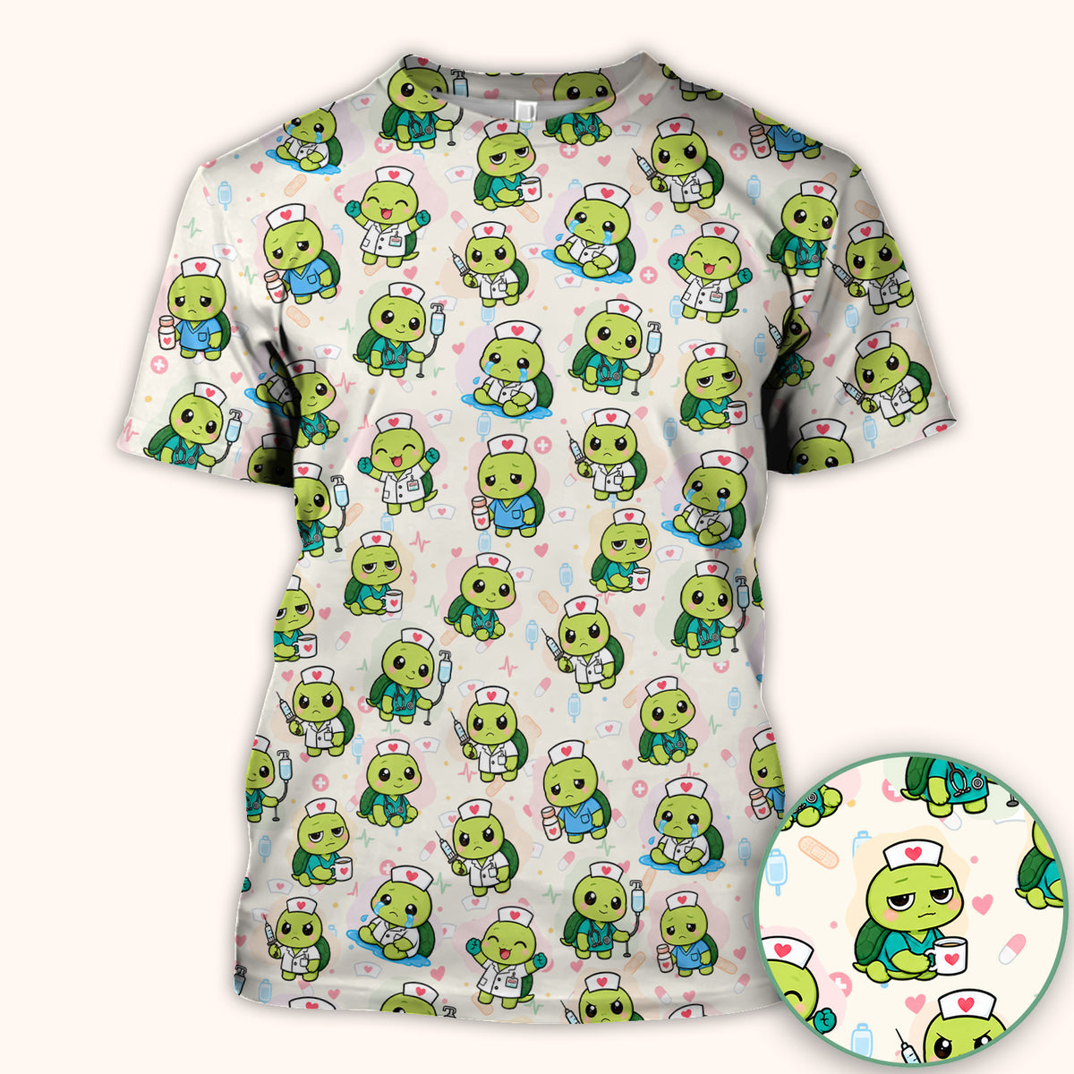 Cute Nurse Turtle Medical Icons Scrub Top, Comfortable Scrubs for Nicu Nurses