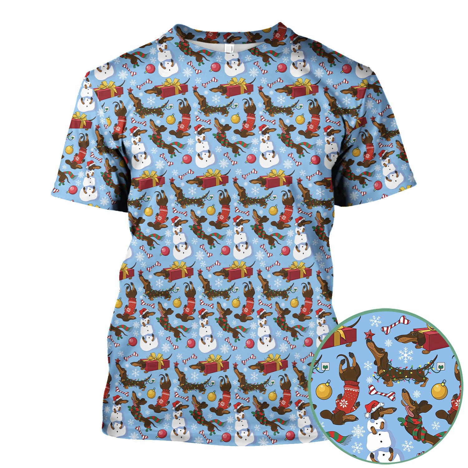 Christmas Nurse Scrubs for Women - Dachshund Dog & Snowman Print - Custom Multi Color Nursing Shirt Holiday Gift