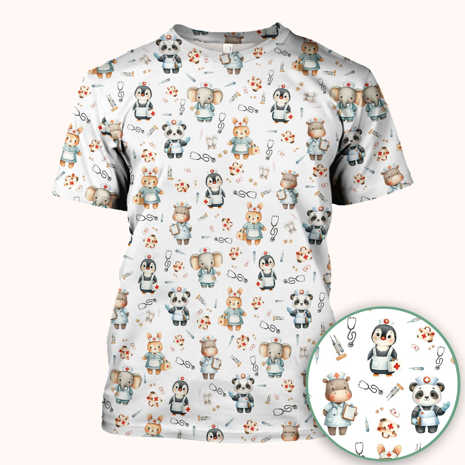 Cute Animal Scrub Top for Women - Funny Panda Rabbit Penguin Shirt - Breathable Med Uniform - Comfortable Scrubs for Nurses