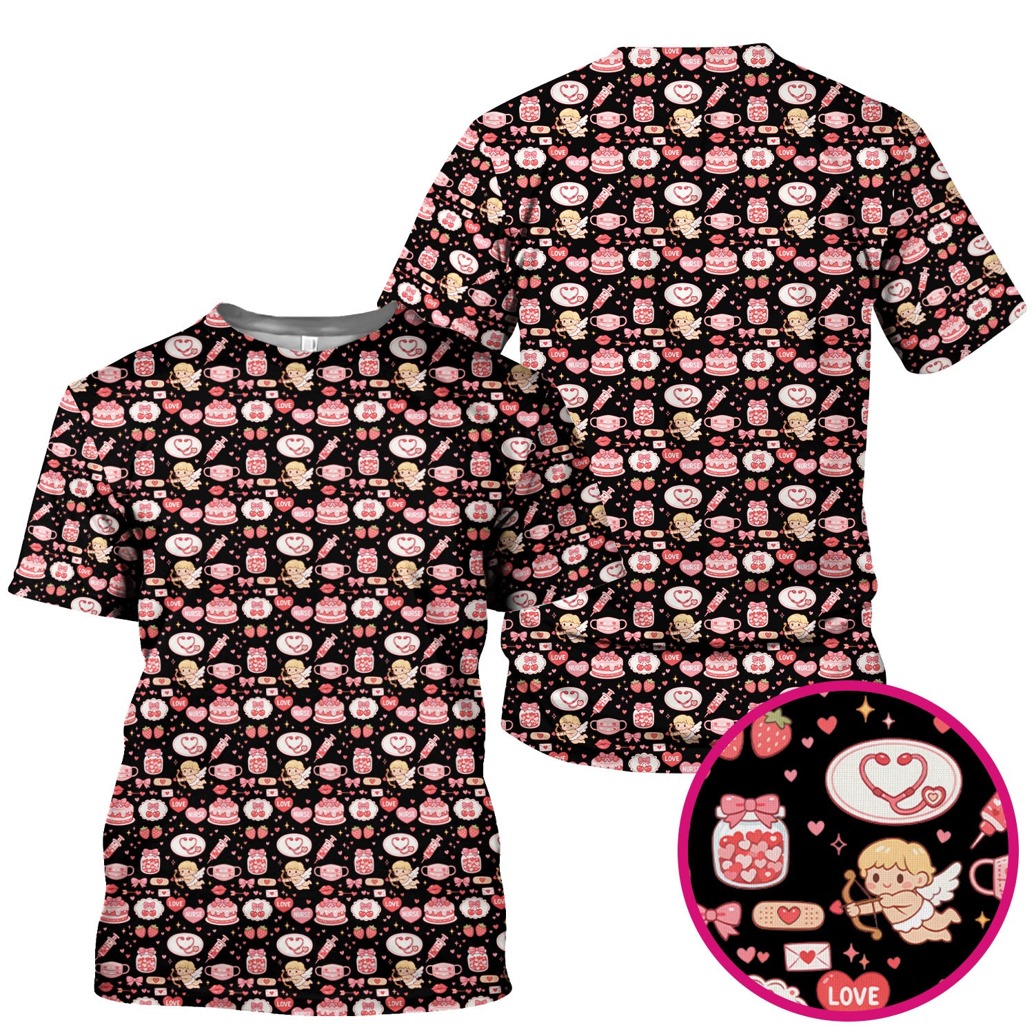 Cupid Nurse Scrub Top, Cute Love Medical Pattern Shirt For Valentine, Breathable Fabrics Nursing Uniform