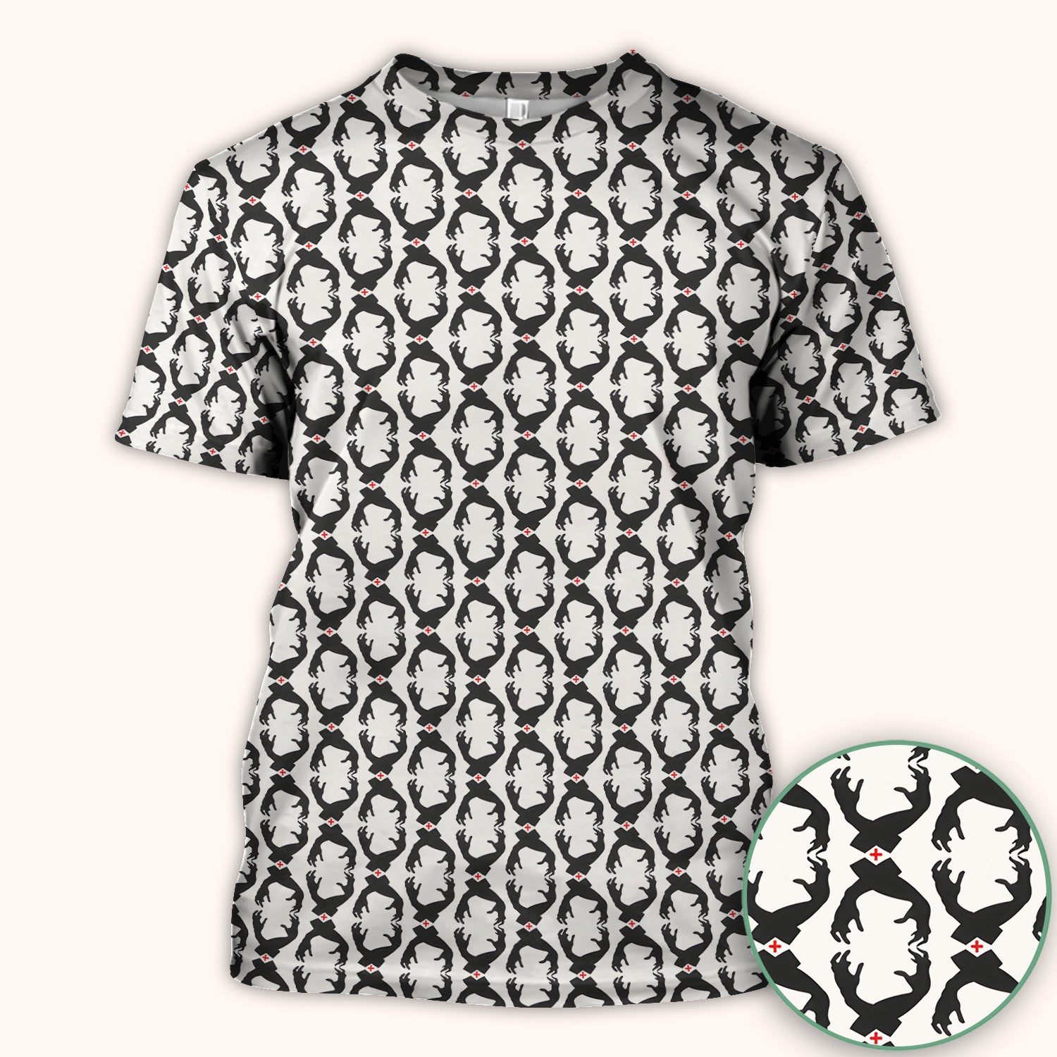 Creepy Hands Black White Red Patterns Scrub Top, Comfortable Scrubs for Nurses