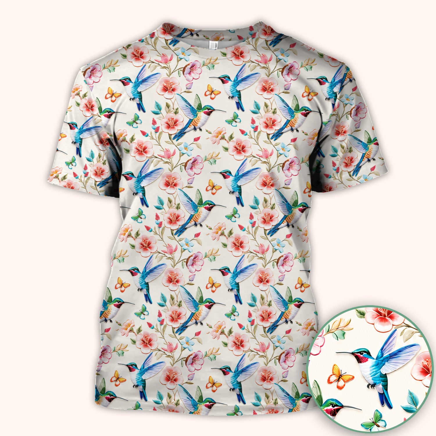 Hummingbird Blossom Butterfly Pattern Scrub Top, Comfortable Scrubs for Nurses