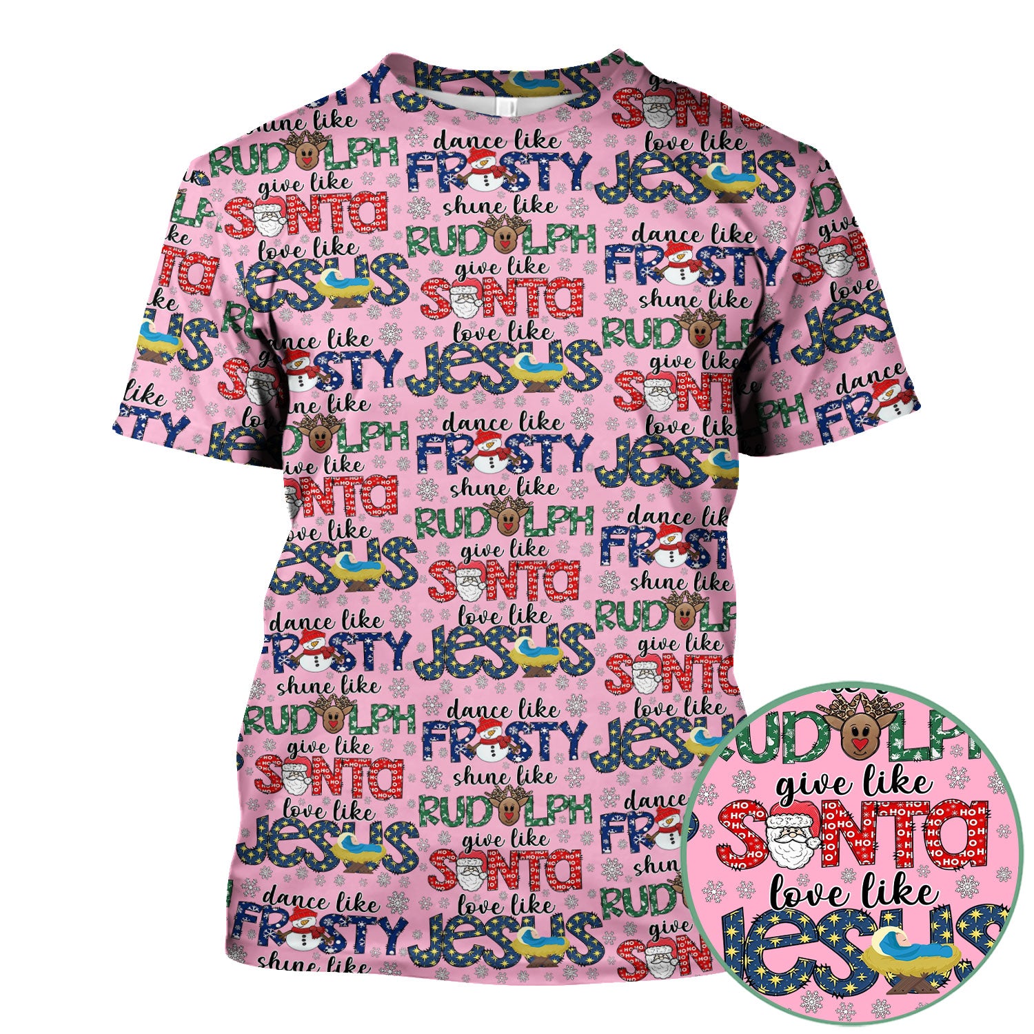 Christmas Rudolph Nurse Scrub Top for Women - Dance Like Frosty Shine Like Rudolph Give Like Santa Love Like Jesus - Holiday Med Shirt