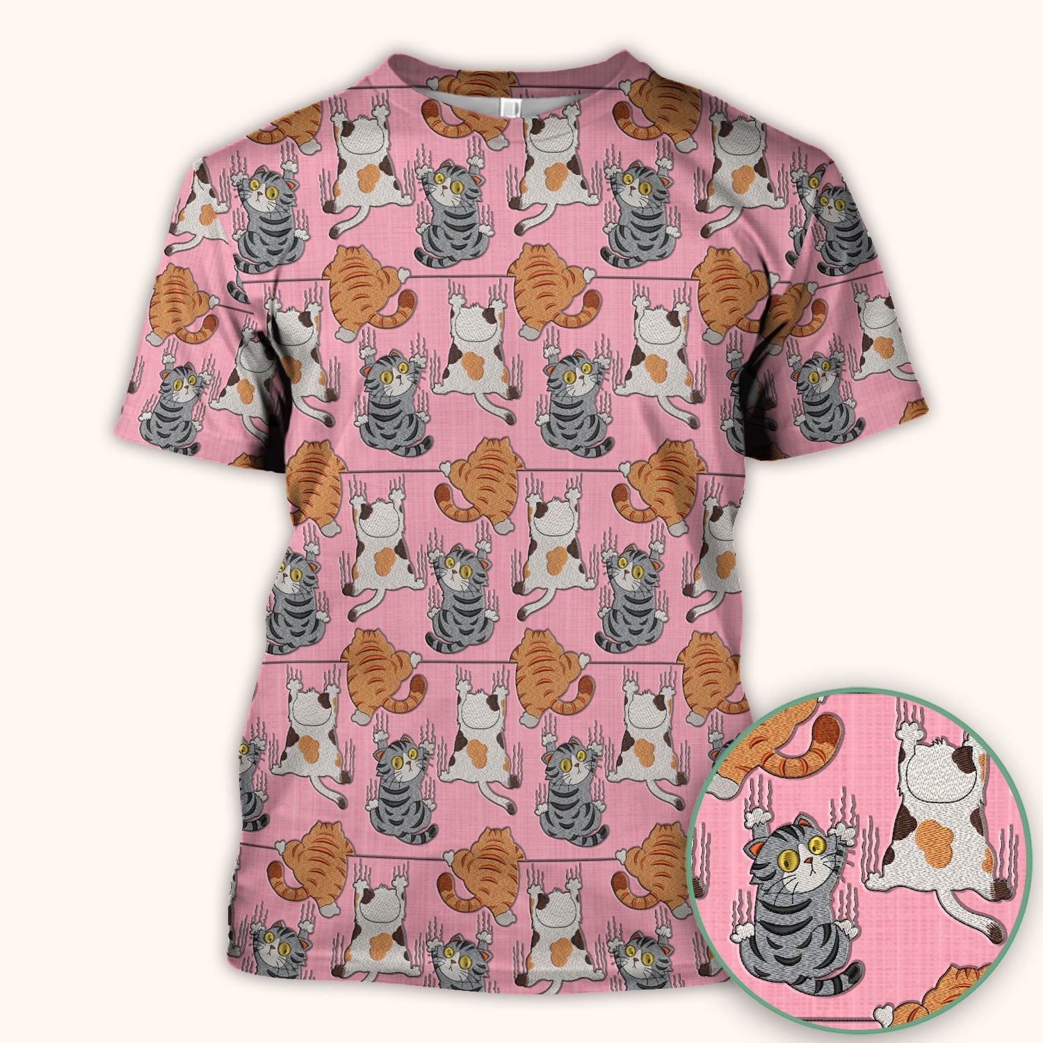Cute Cat Pattern Nurse Scrub Top, Cats Medical Pattern Shirt, Breathable Fabrics Nursing Uniform