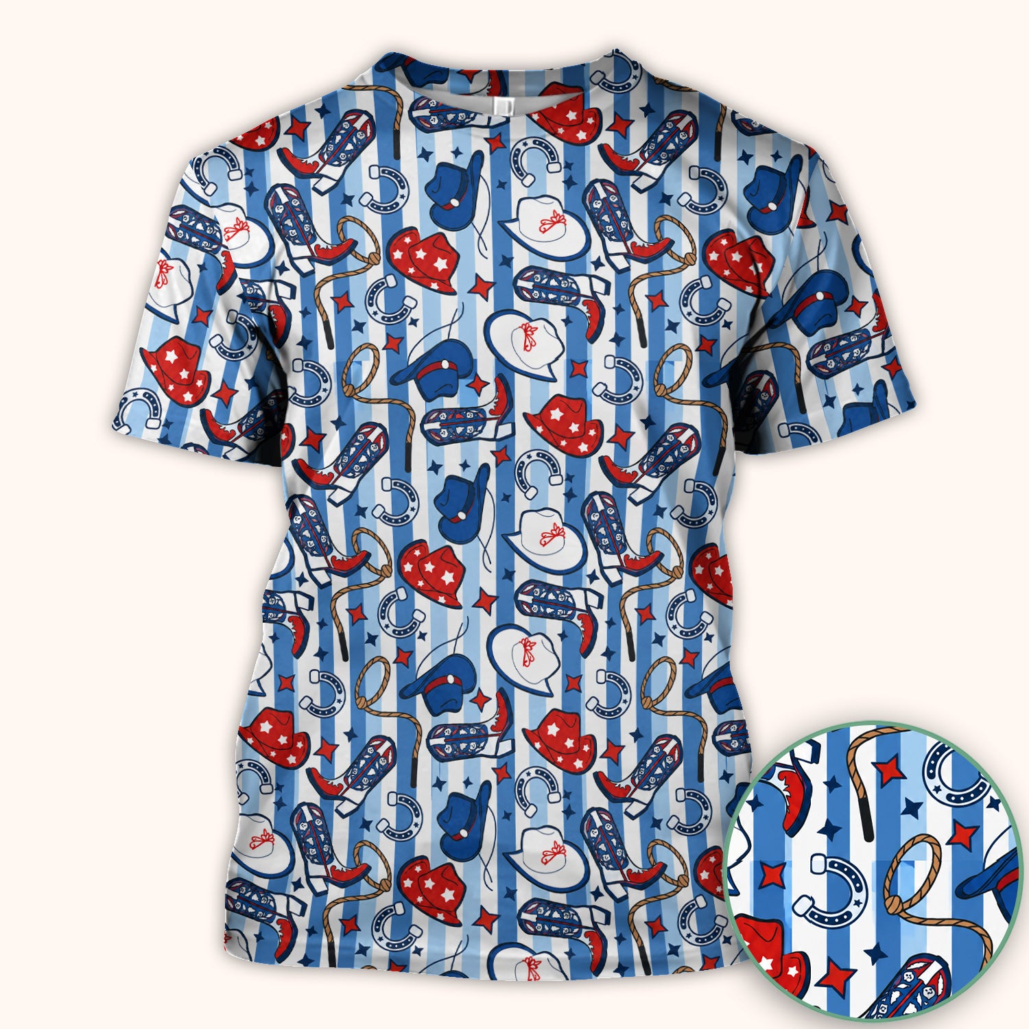Western Cowboy Boots And Hats Print Scrub Top, Comfortable Scrubs for Nurses