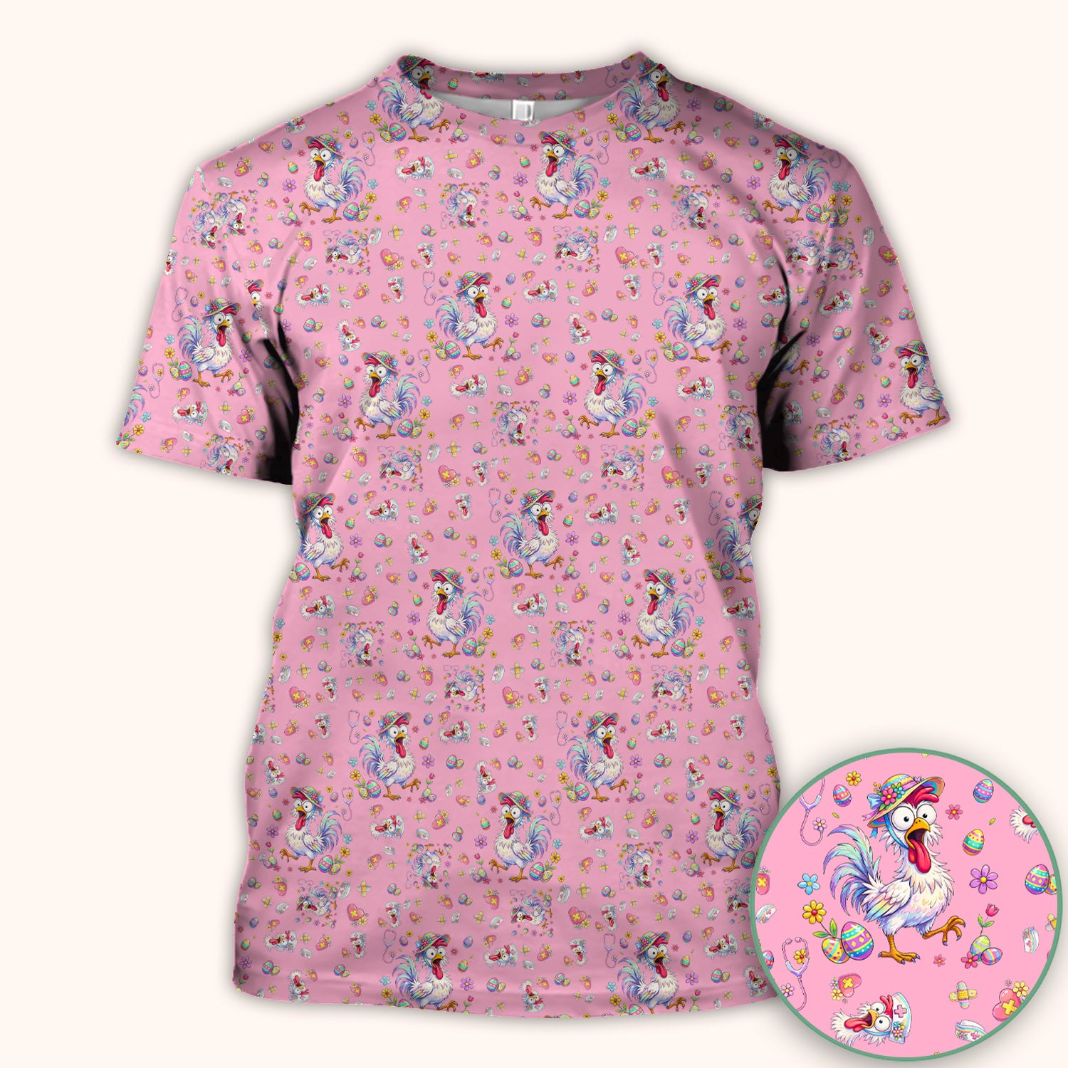 Funny Easter Nurse Chicken Pattern Scrub Top, Comfortable Scrubs for Nurses