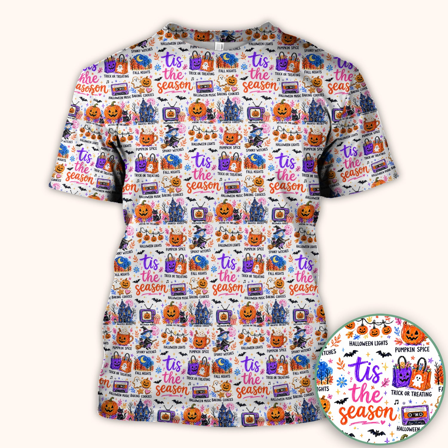 Pumpkin Ghost Spooky Season Print Scrub Top, Comfortable Scrubs for Nurses