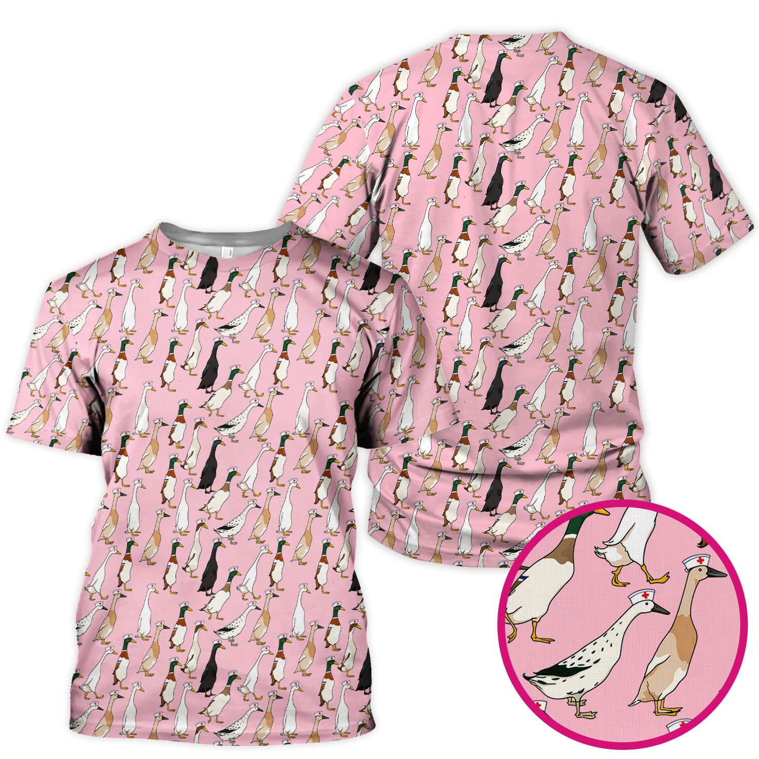 Funny Nurse Duck Pattern Scrub Top, Comfortable Scrubs for Nurses