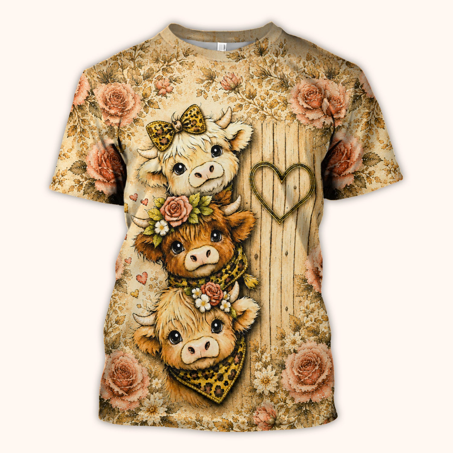Highland Cow with Floral Farmhouse Scrub Top, Comfortable Scrubs for Nurses