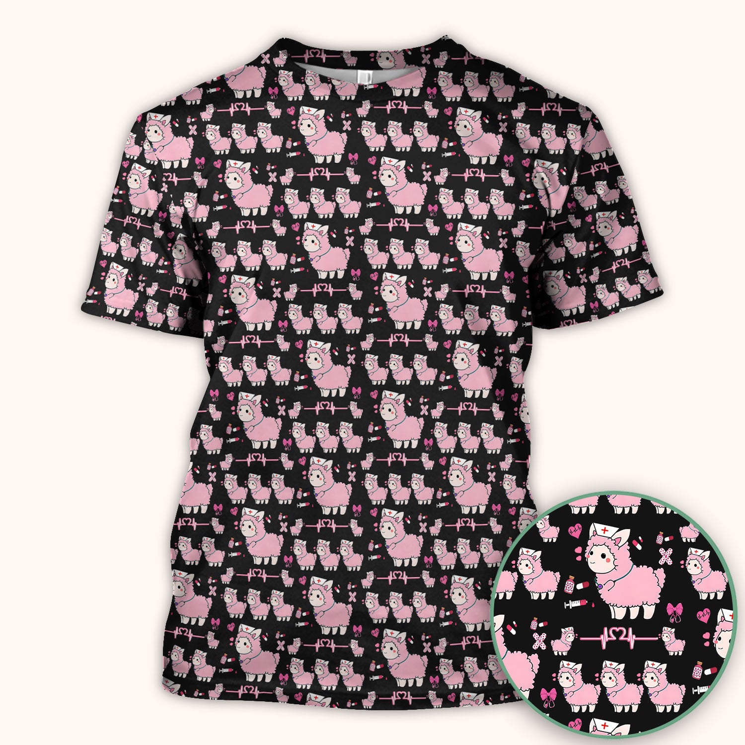 Llama Ain't Got Time For Your Drama Scrub Top, Funny Pattern Scrub Shirt, Breathable Fabrics Nursing Uniform
