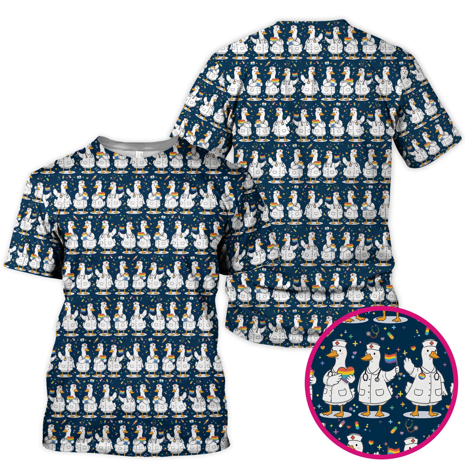 Cute Nurse Duck Pride Theme Scrub Top for Women, Breathable Nursing Uniform