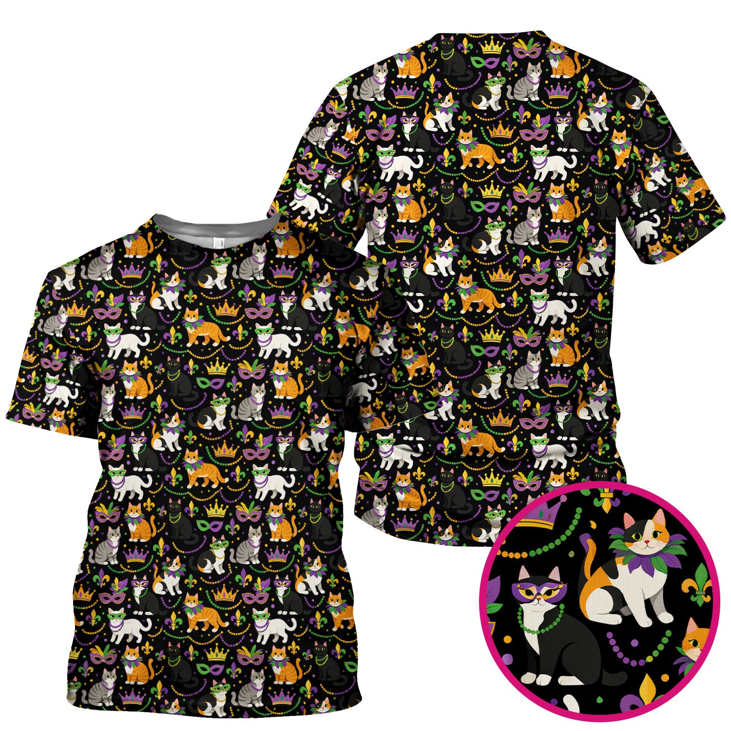 Cat Mardi Gras Nurse Scrub Top, Comfortable Uniform Scrubs For Nursing