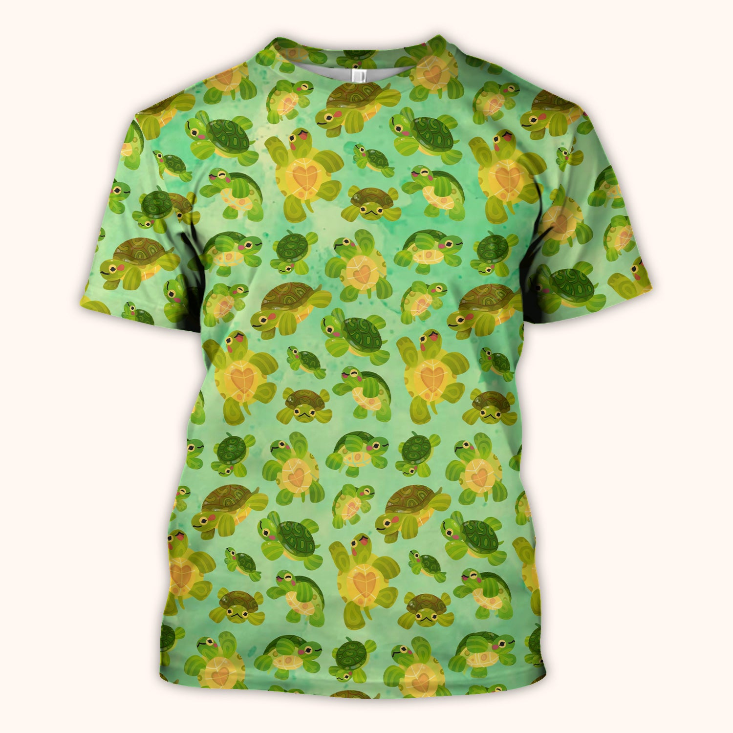 Cute Green Sea Turtle Pattern Scrubs Top, Breathable Fabrics Nursing Uniform