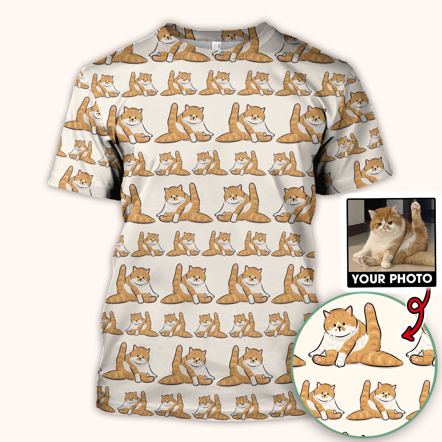 Personalized Cute Cat Nurse Scrub Top, Custom Cat Photo Pattern Medical Shirt For Pet Lover, Breathable Fabrics Nursing Uniform