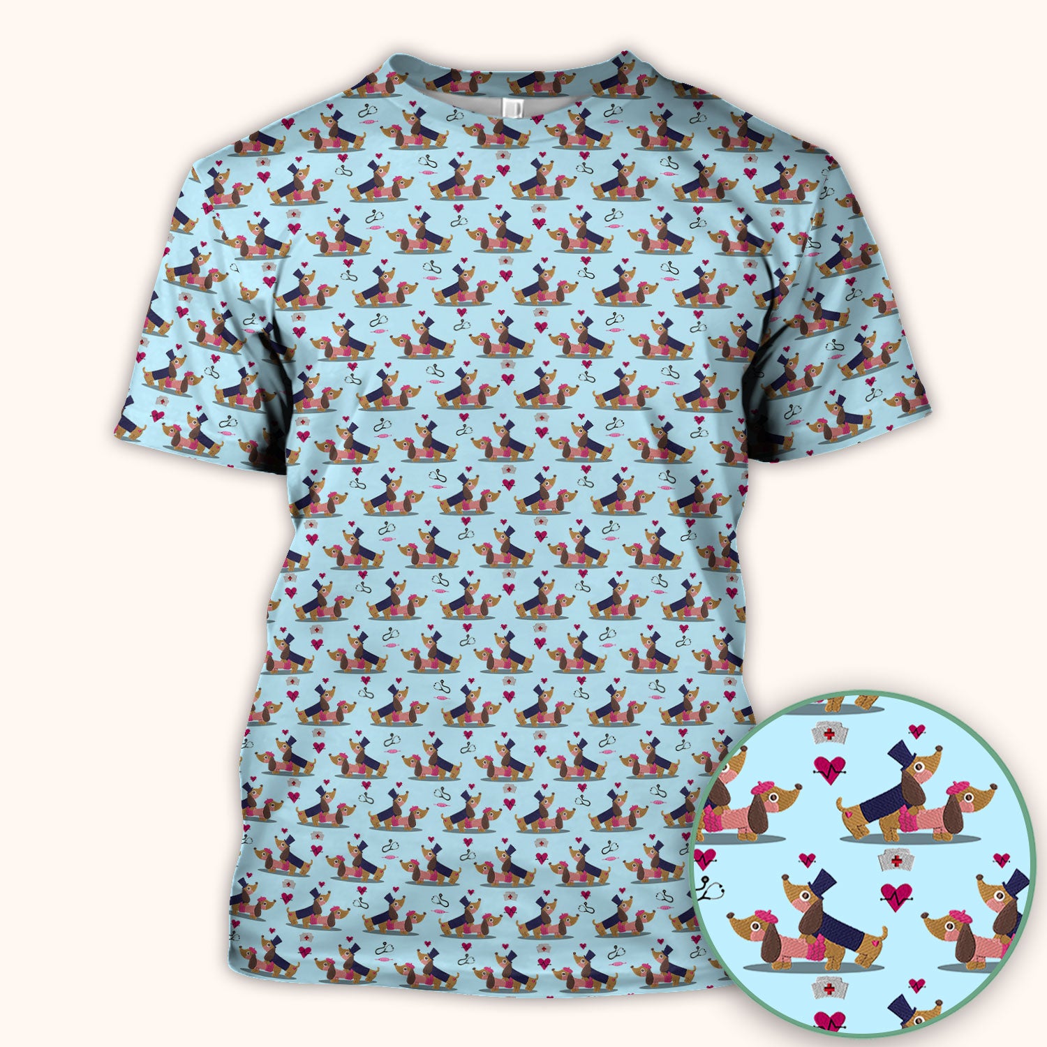 Cute Dachshund Valentine Nurse Scrub Top - Funny Gift for Women