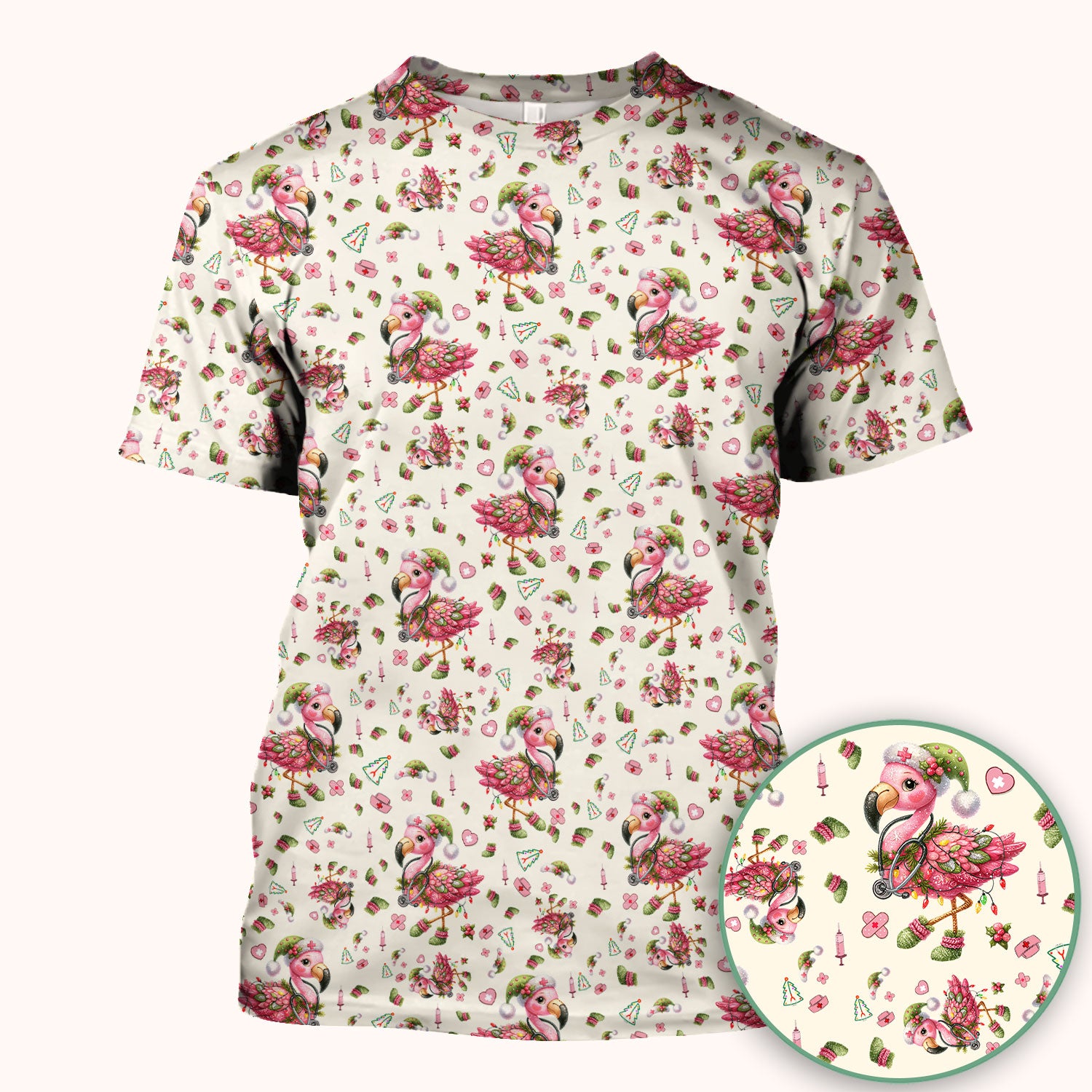 Flamingo Scrub Top for Nurse - Funny Christmas Medical Shirt - Holiday Christmas Gift for Healthcare Workers
