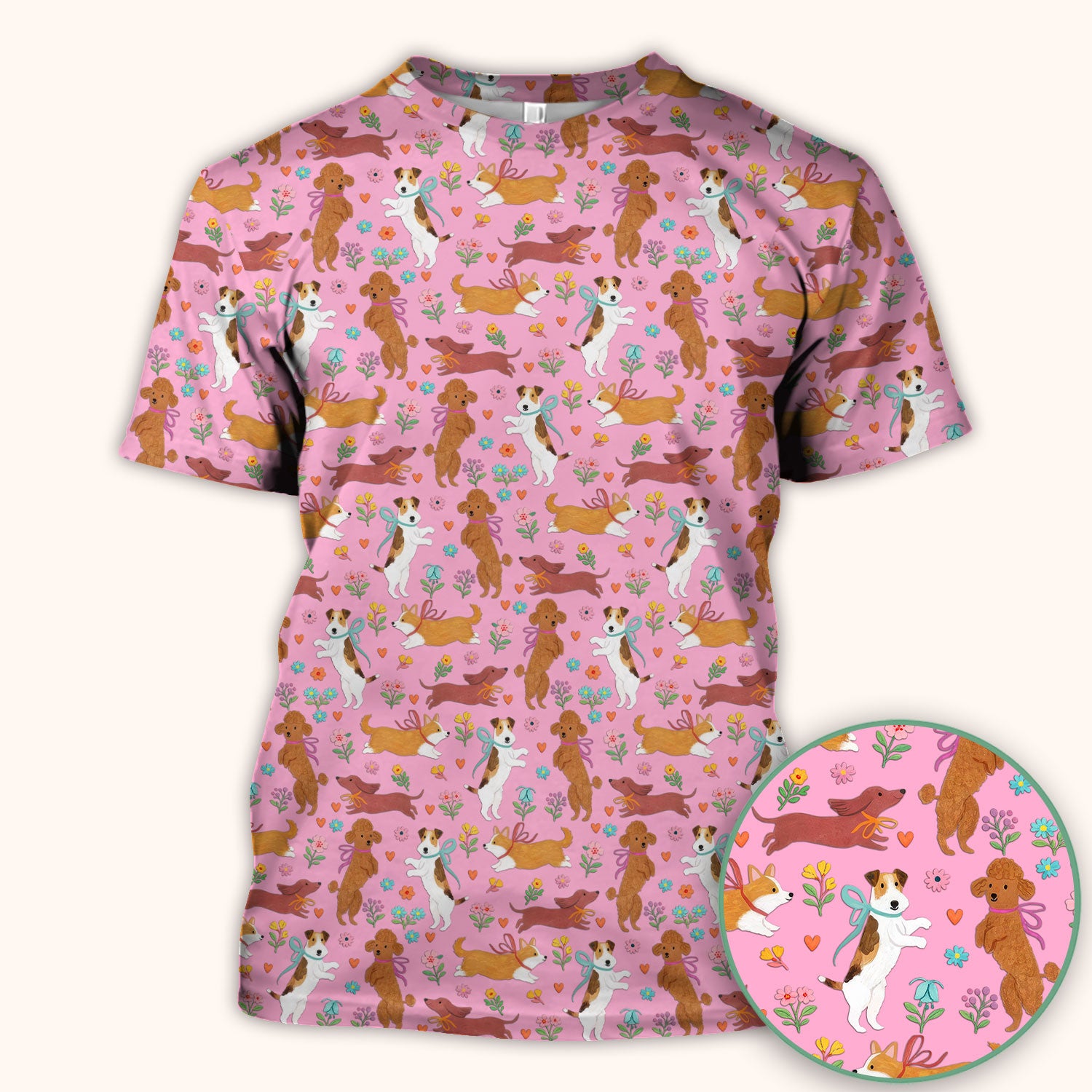 Cute Cartoon Dog Print Nurse Scrub Top, Comfortable Scrubs for Nurses