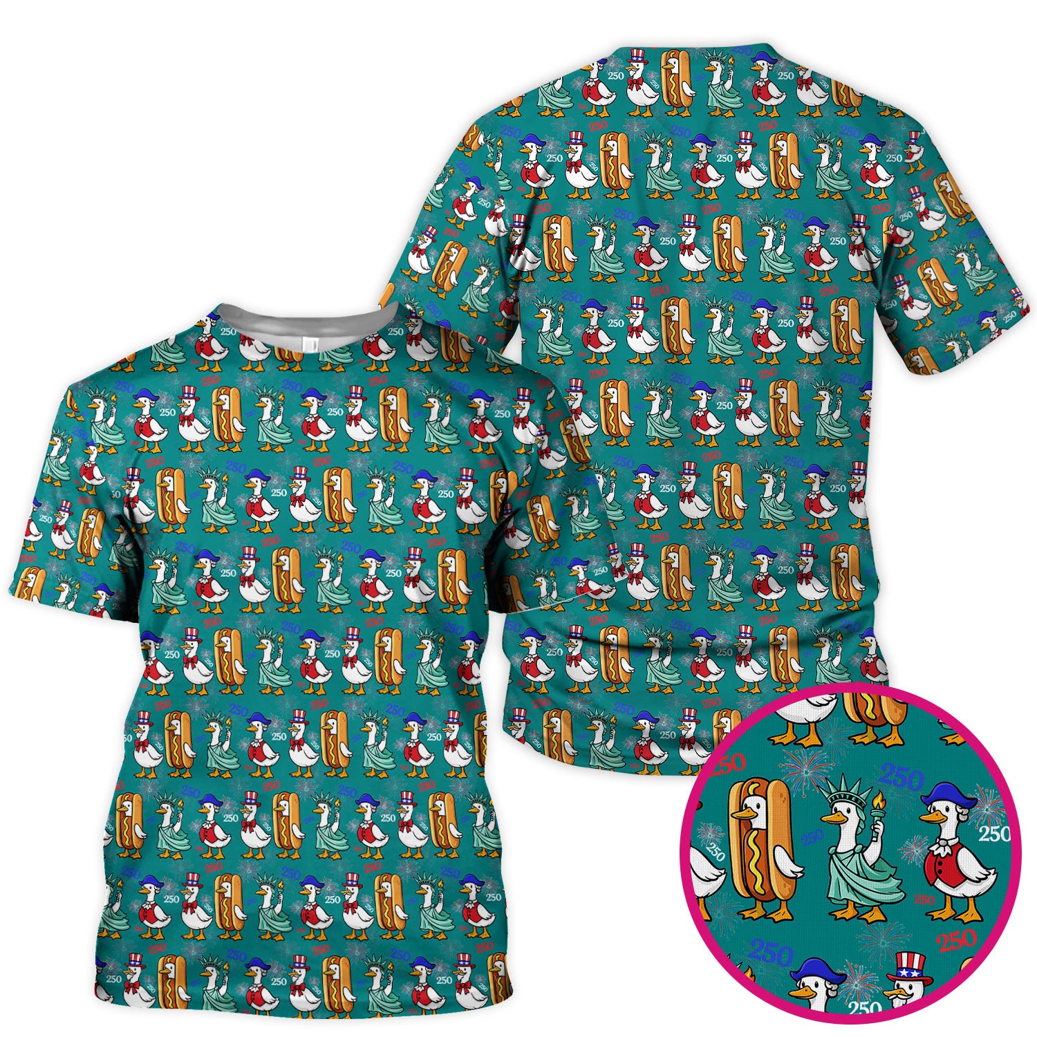 Patriotic Duck Independence Day Pattern Scrub Top, Breathable Healthcare Uniform Top