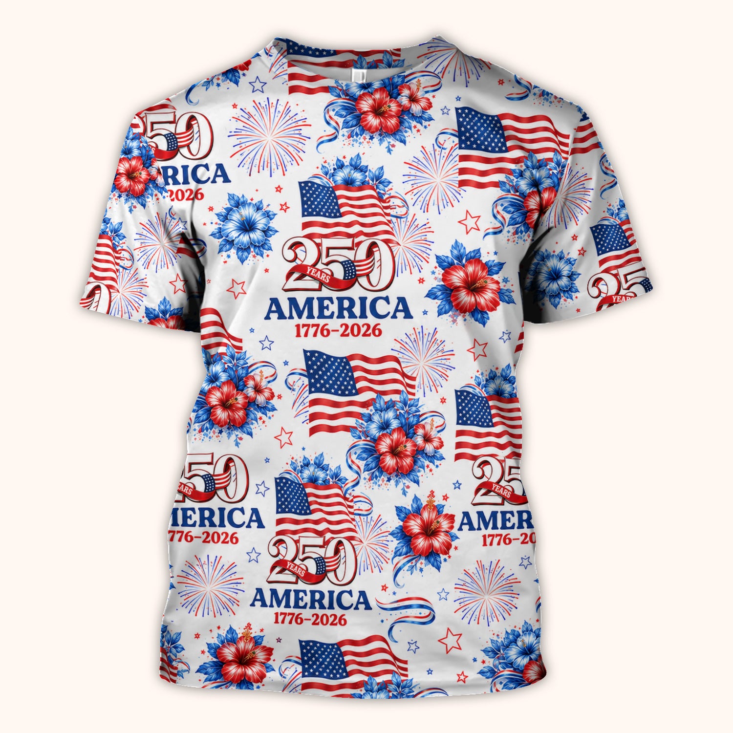 America 250 with Flag Firework Pattern Scrub Top, Comfortable Scrubs for Nurses