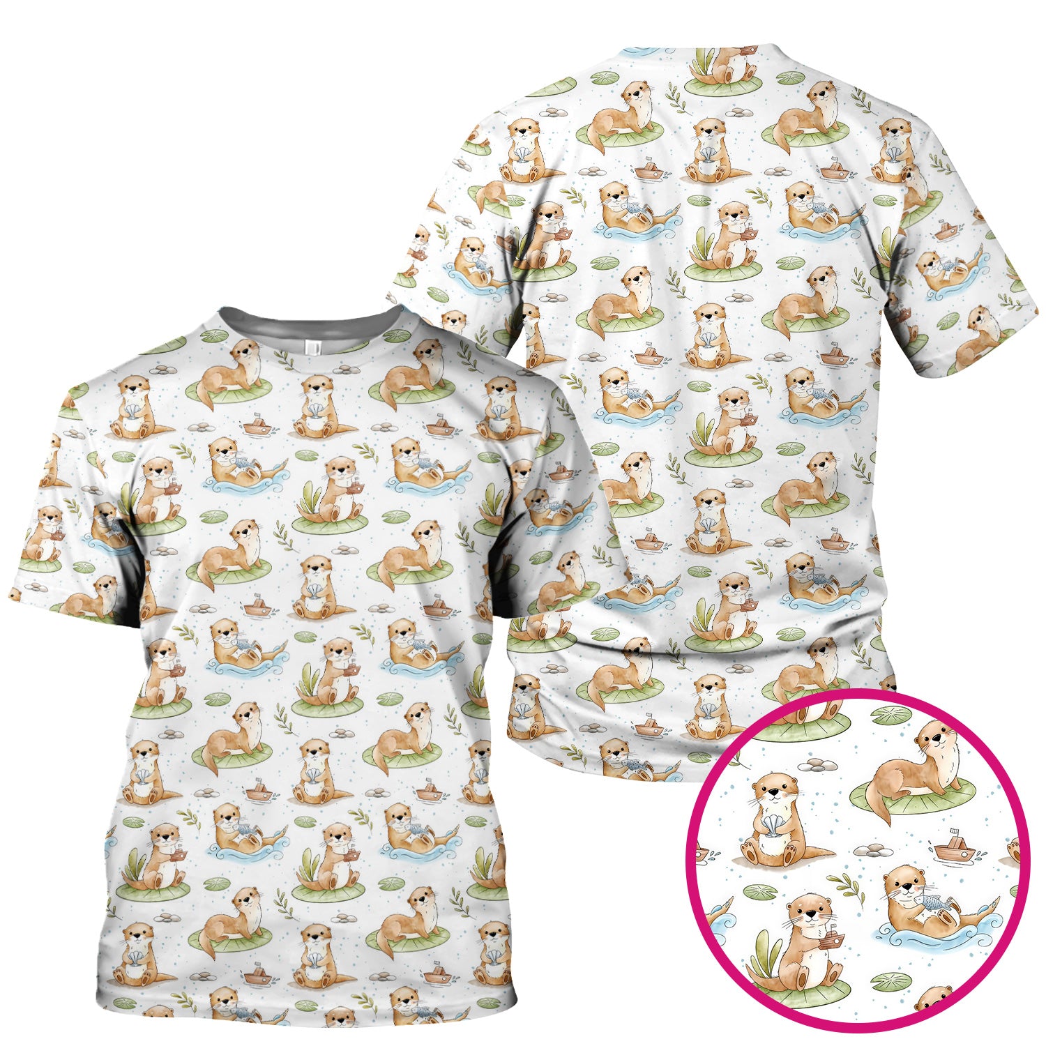 Cute Otter With Lily Pad Pattern Scrub Top, Comfortable Scrubs for Nurses