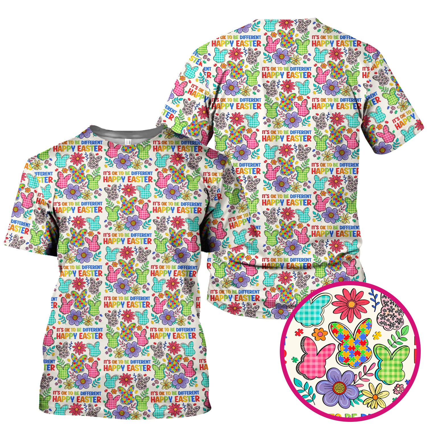 Happy Easter Bunny Floral Print Scrub Top, Breathable Fabrics Nursing Uniform
