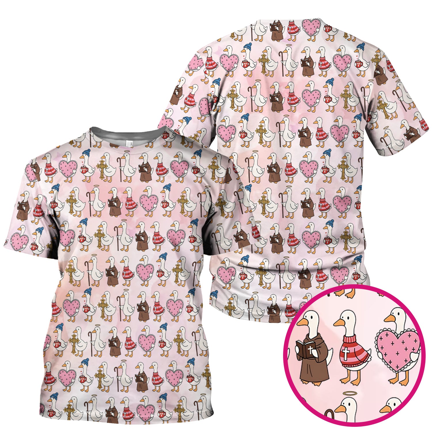 Goose Valentine Heart Illustration Design Scrubs Top, Breathable Fabrics Nursing Uniform